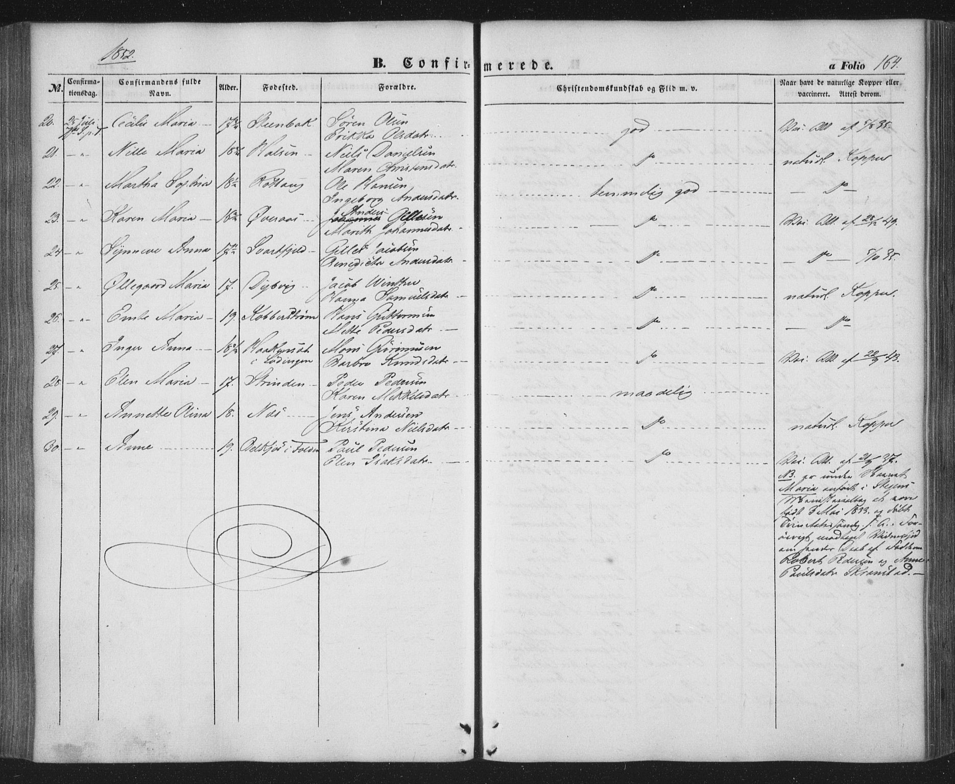 Ministerialprotokoller, klokkerbøker og fødselsregistre - Nordland, AV/SAT-A-1459/859/L0844: Parish register (official) no. 859A04, 1849-1862, p. 164