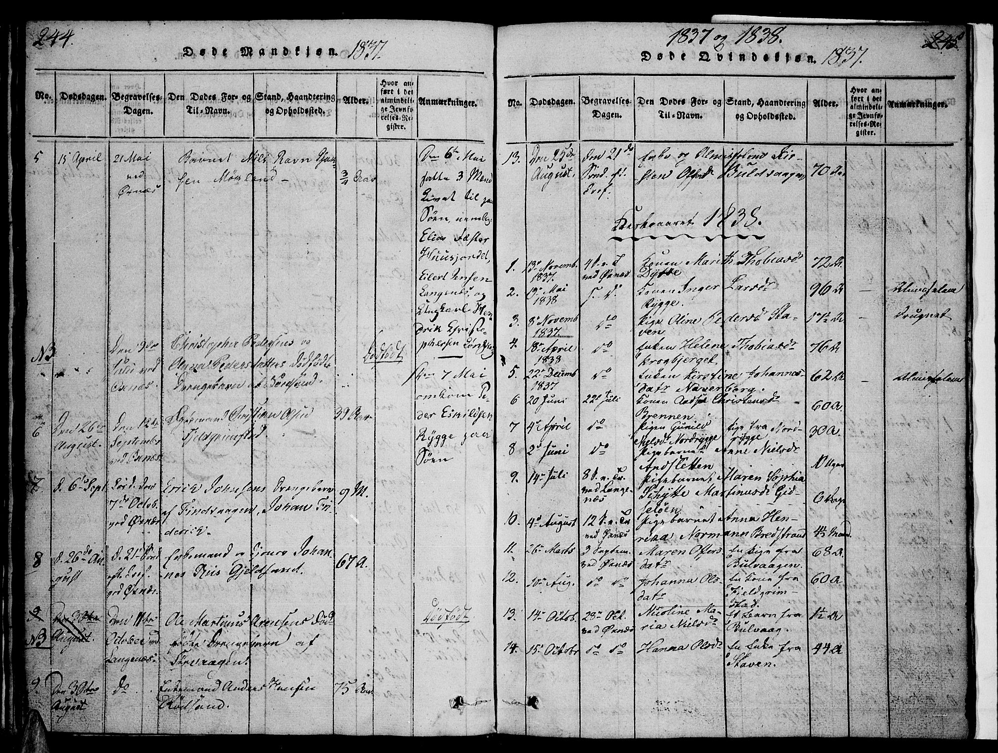 Ministerialprotokoller, klokkerbøker og fødselsregistre - Nordland, SAT/A-1459/893/L1331: Parish register (official) no. 893A04, 1820-1840, p. 244-245
