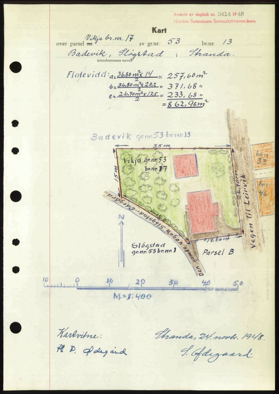 Nordre Sunnmøre sorenskriveri, AV/SAT-A-0006/1/2/2C/2Ca: Mortgage book no. A29, 1948-1949, Diary no: : 2414/1948