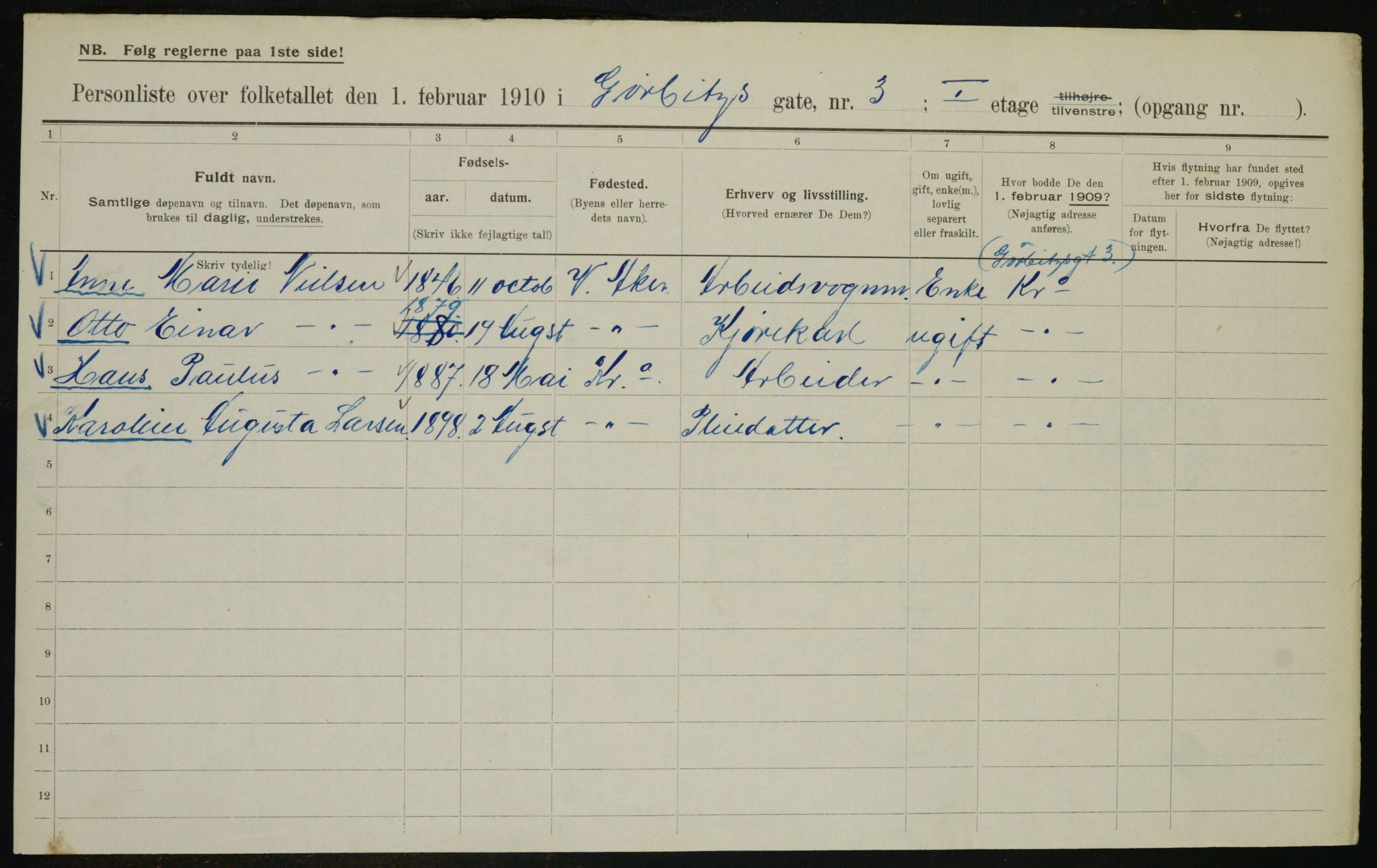 OBA, Municipal Census 1910 for Kristiania, 1910, p. 31334