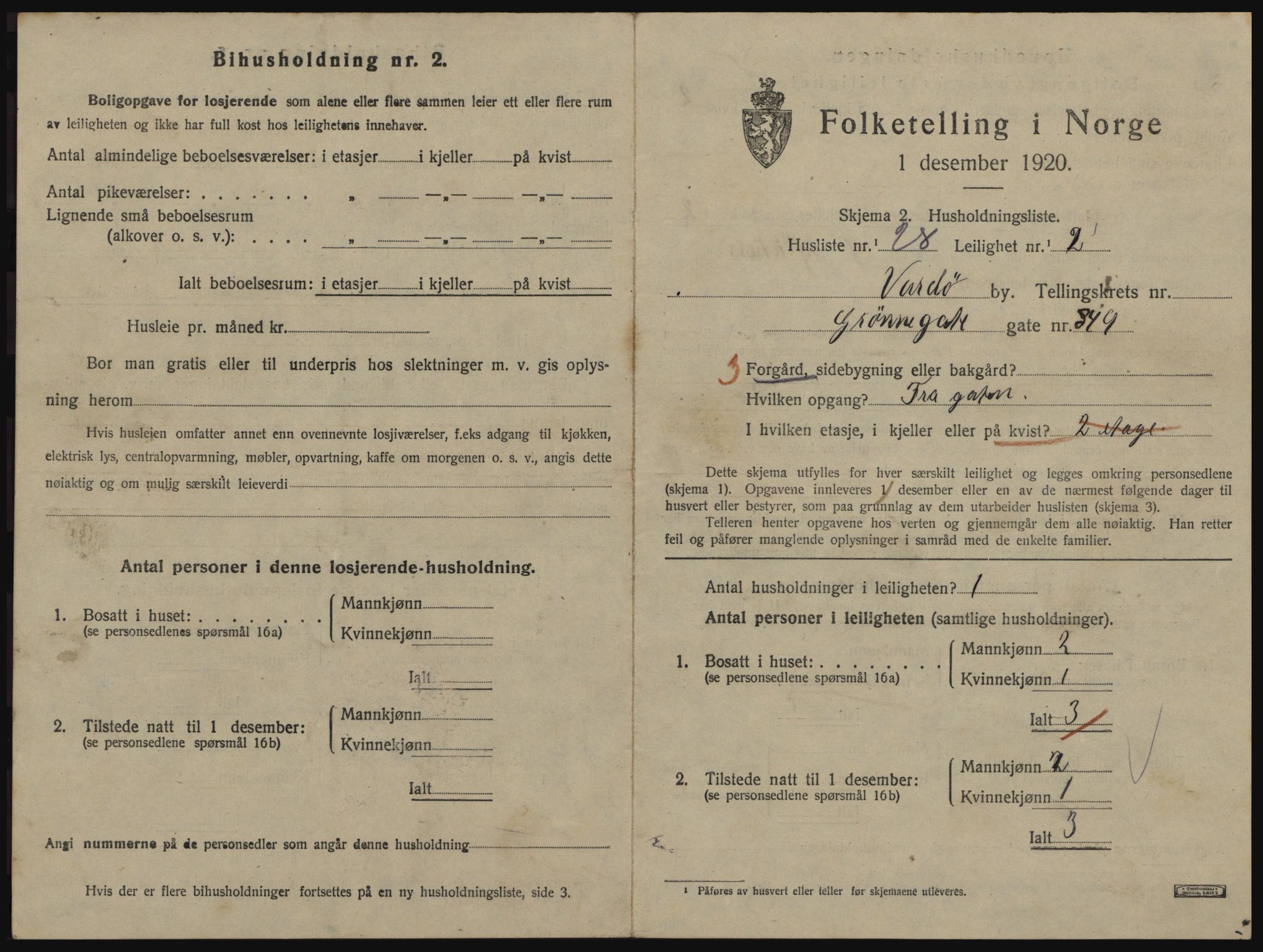 SATØ, 1920 census for Vardø, 1920, p. 1051