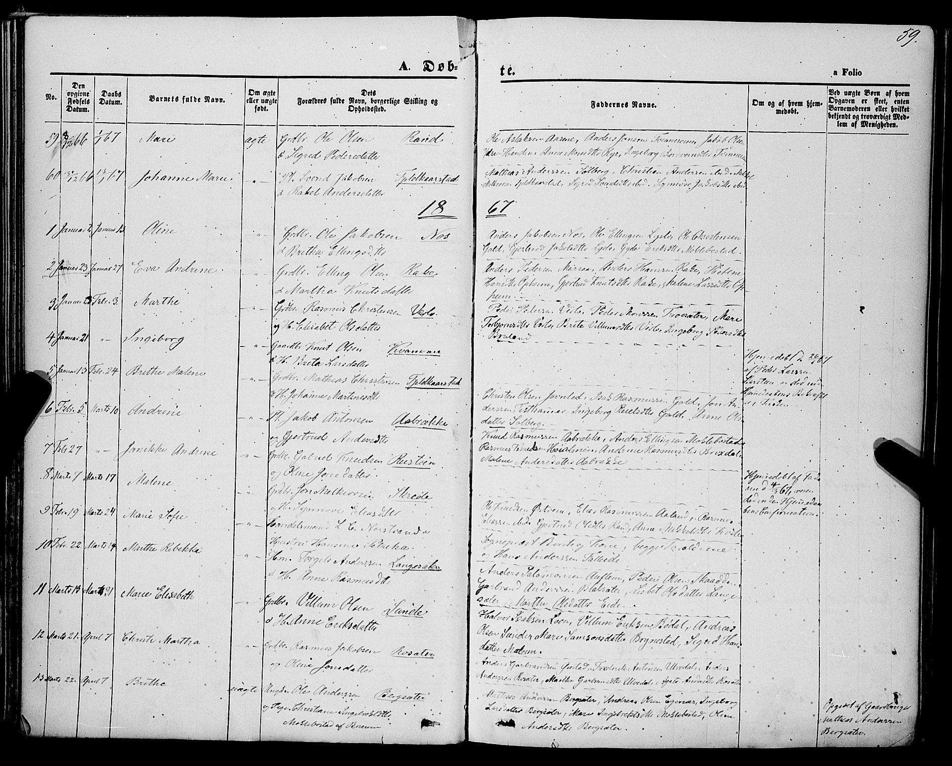 Innvik sokneprestembete, AV/SAB-A-80501: Parish register (official) no. A 6, 1865-1878, p. 59