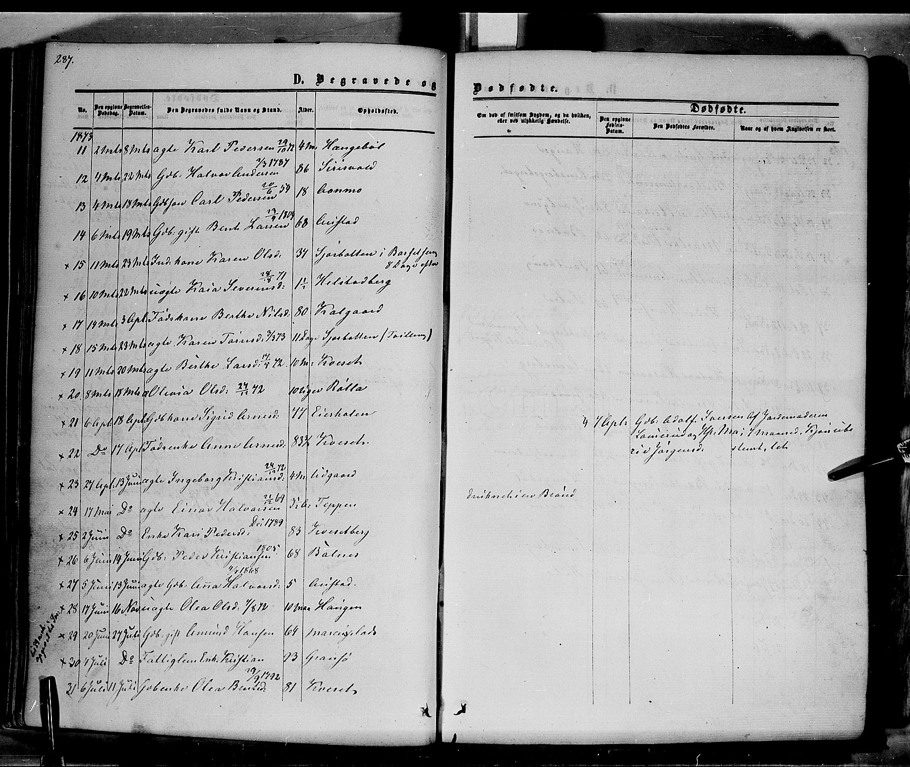 Hof prestekontor, SAH/PREST-038/H/Ha/Haa/L0009: Parish register (official) no. 9, 1862-1877, p. 287