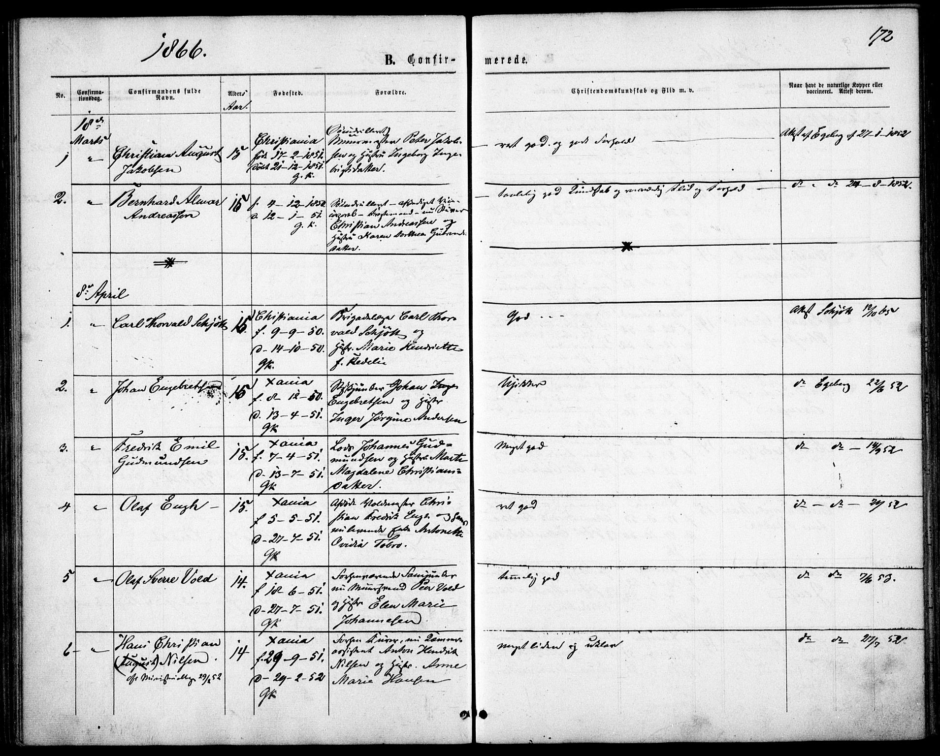 Garnisonsmenigheten Kirkebøker, AV/SAO-A-10846/F/Fa/L0010: Parish register (official) no. 10, 1859-1869, p. 172