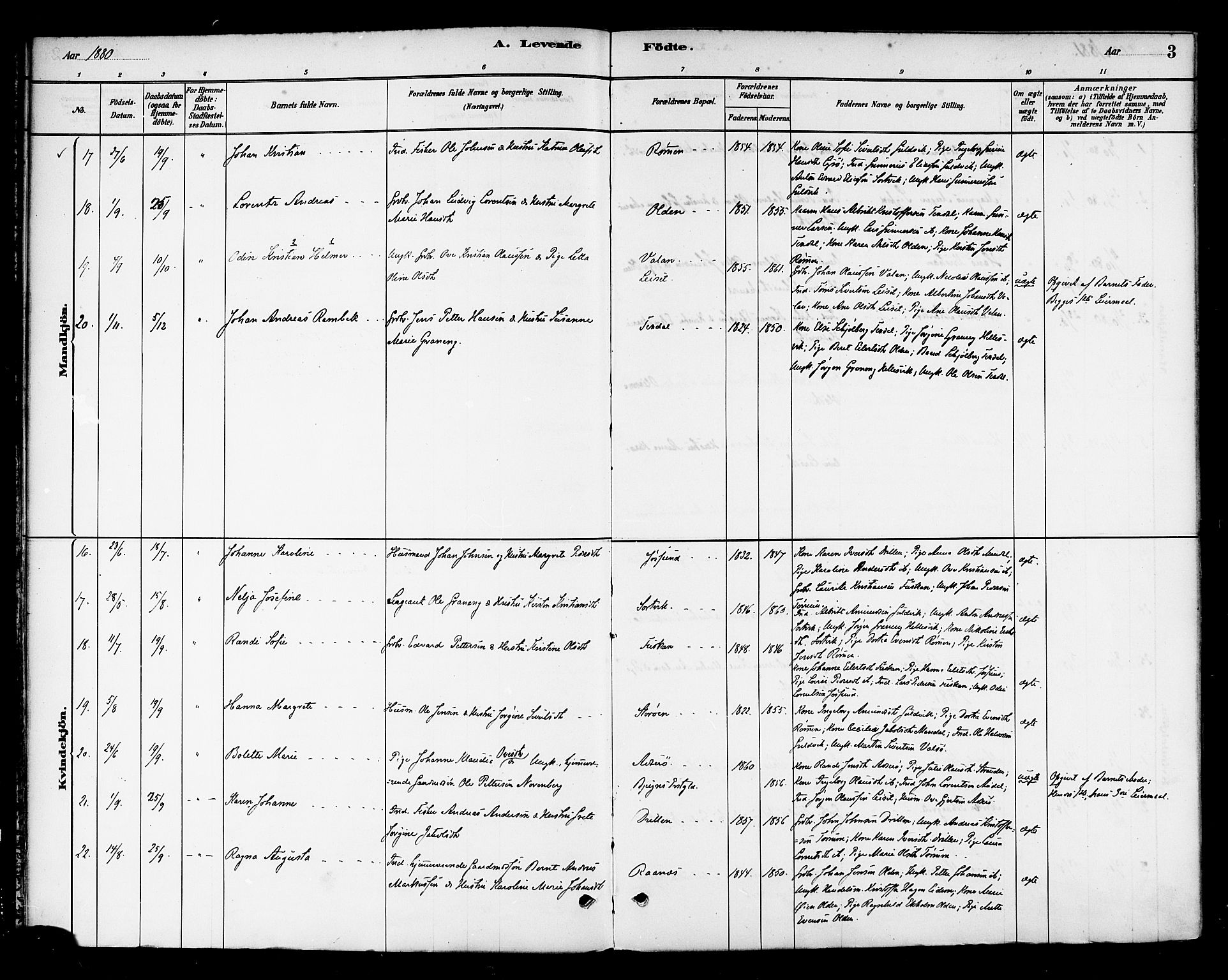 Ministerialprotokoller, klokkerbøker og fødselsregistre - Sør-Trøndelag, SAT/A-1456/654/L0663: Parish register (official) no. 654A01, 1880-1894, p. 3