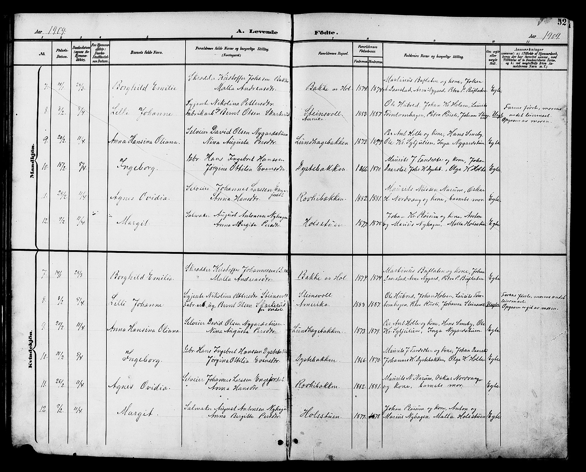 Vestre Toten prestekontor, AV/SAH-PREST-108/H/Ha/Hab/L0011: Parish register (copy) no. 11, 1901-1911, p. 52