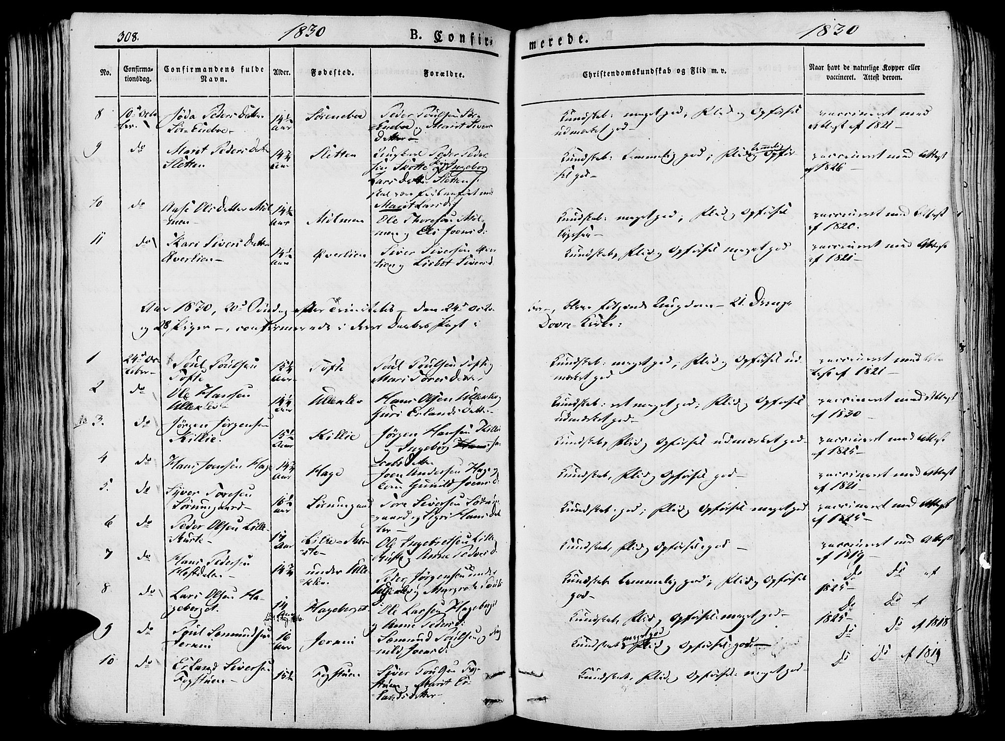 Lesja prestekontor, AV/SAH-PREST-068/H/Ha/Haa/L0005: Parish register (official) no. 5, 1830-1842, p. 308