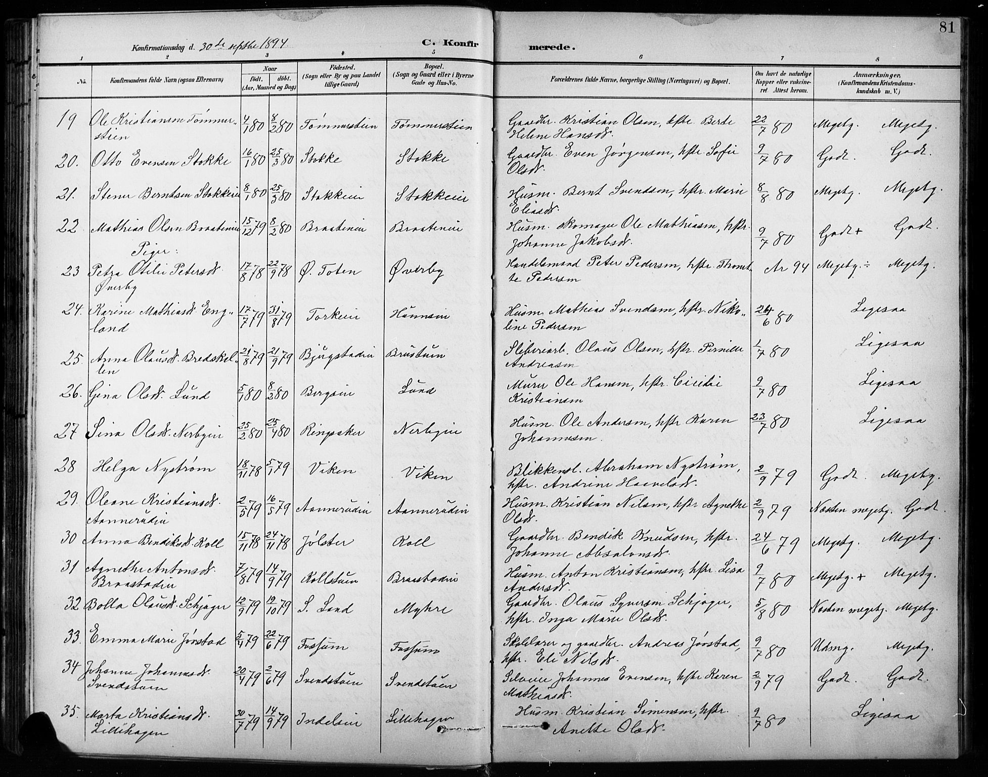 Vardal prestekontor, SAH/PREST-100/H/Ha/Hab/L0010: Parish register (copy) no. 10, 1895-1903, p. 81