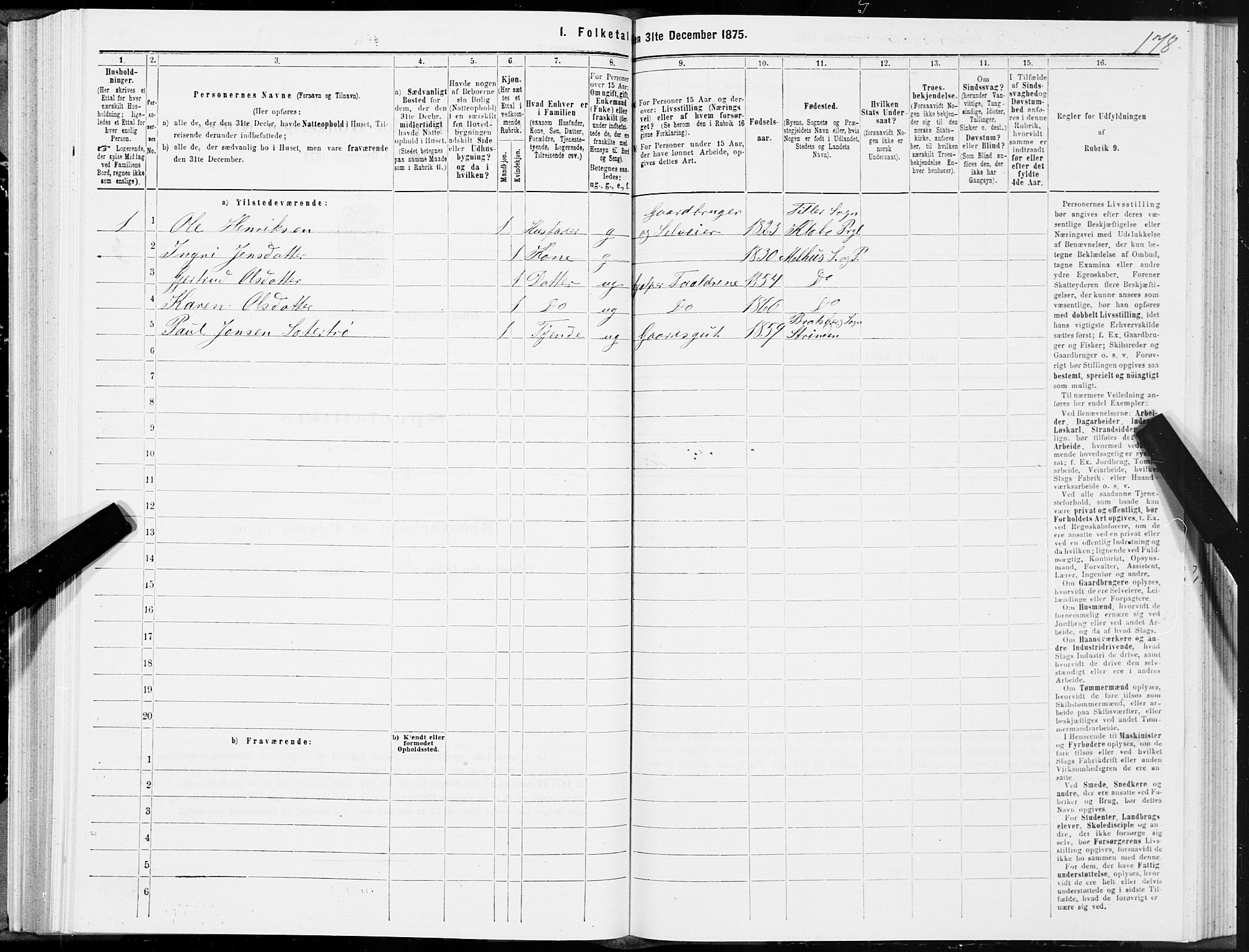 SAT, 1875 census for 1653P Melhus, 1875, p. 1178