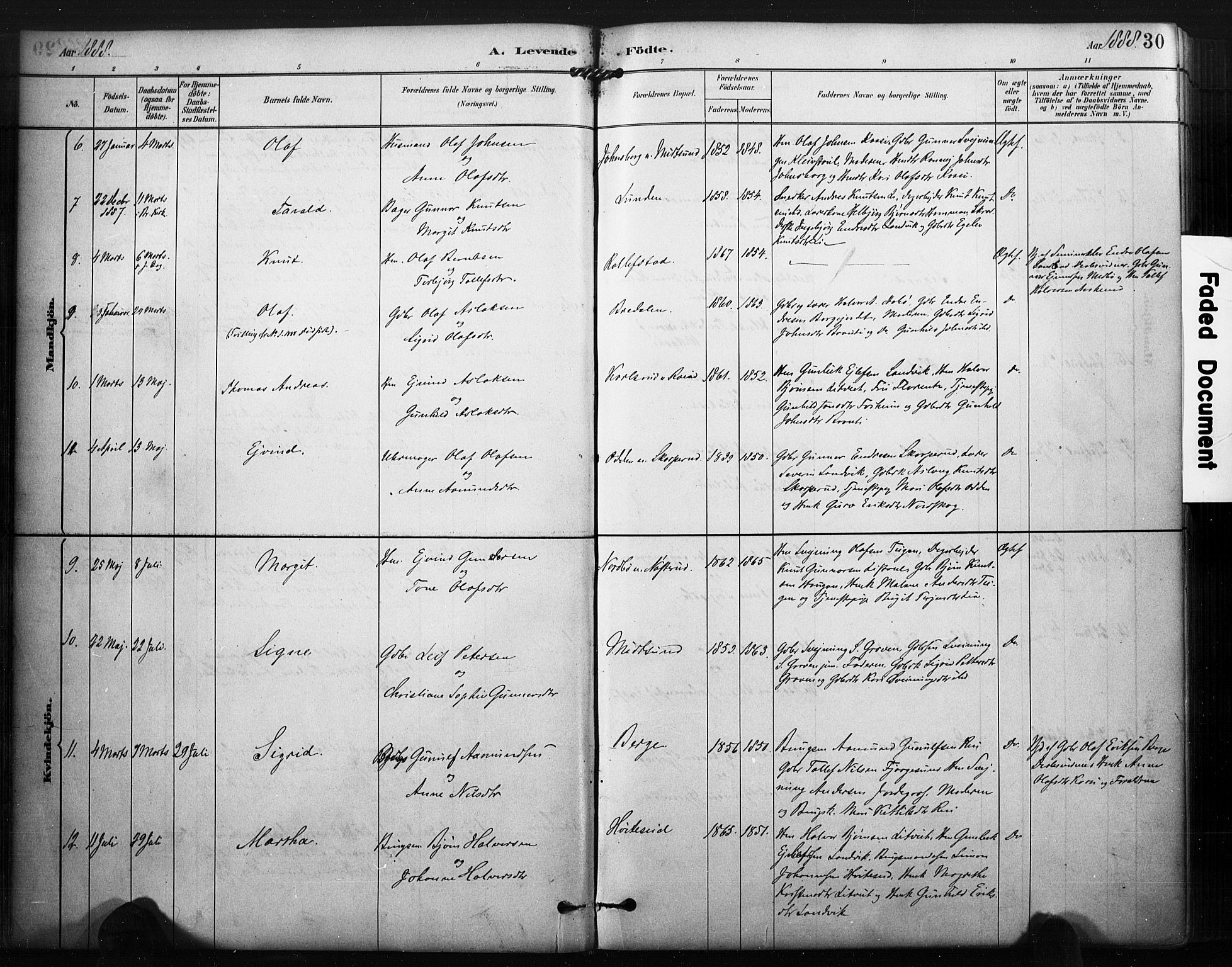 Kviteseid kirkebøker, SAKO/A-276/F/Fa/L0008: Parish register (official) no. I 8, 1882-1903, p. 30