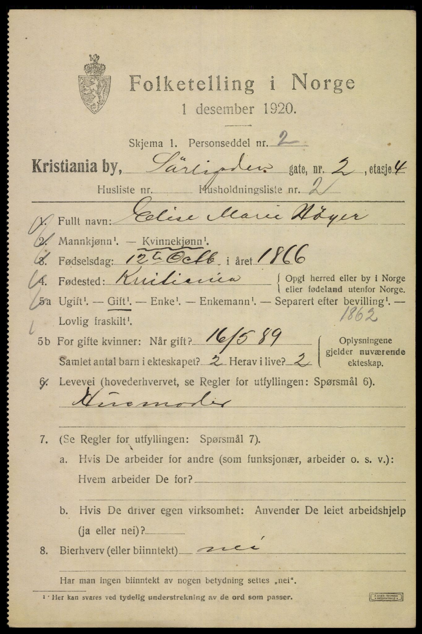 SAO, 1920 census for Kristiania, 1920, p. 562093