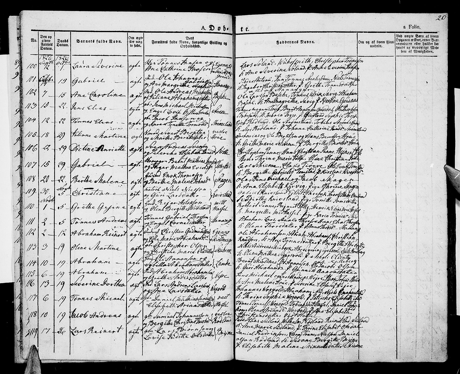 Lista sokneprestkontor, AV/SAK-1111-0027/F/Fa/L0008: Parish register (official) no. A 8, 1823-1835, p. 20