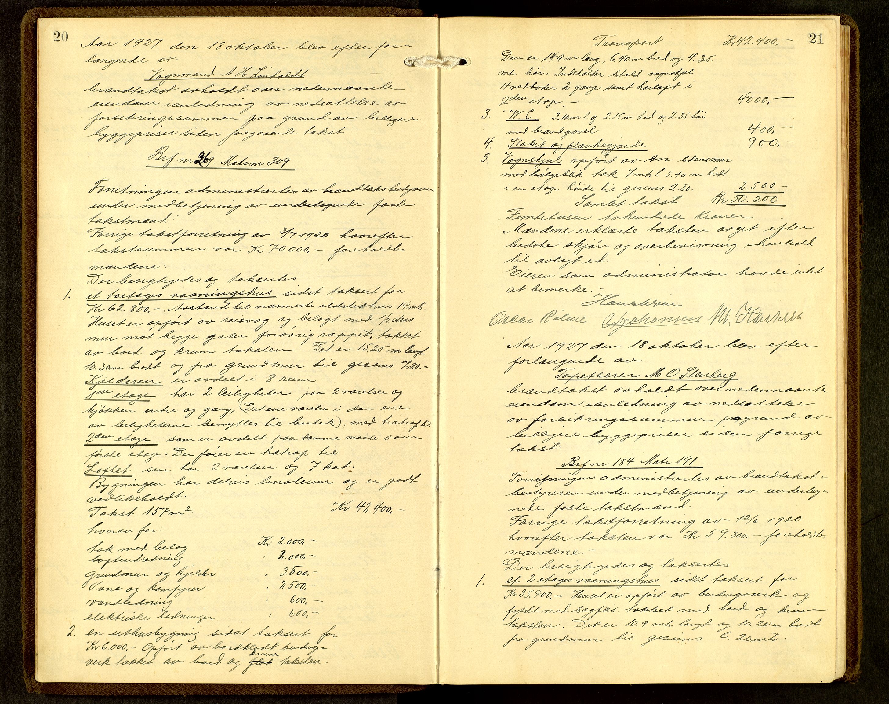 Norges Brannkasse, Hamar, AV/SAH-NBRANH-006/F/Fa/L0009: Branntakstprotokoll, 1927-1938, p. 20-21