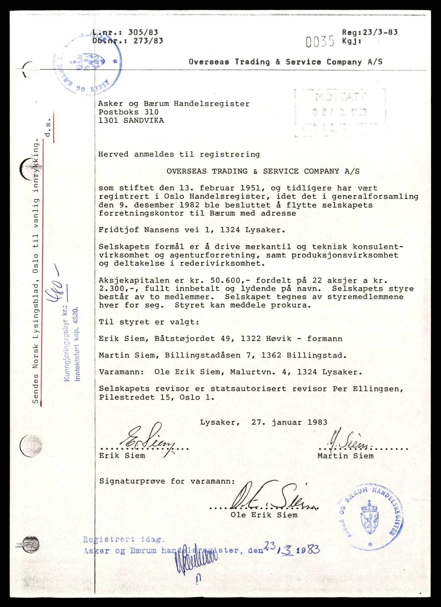 Asker og Bærum tingrett, AV/SAT-A-10379/K/Kb/Kbb/L0126: Aksjeselskap og andelslag i Bærum, Ov - Pc, 1944-1989, p. 3