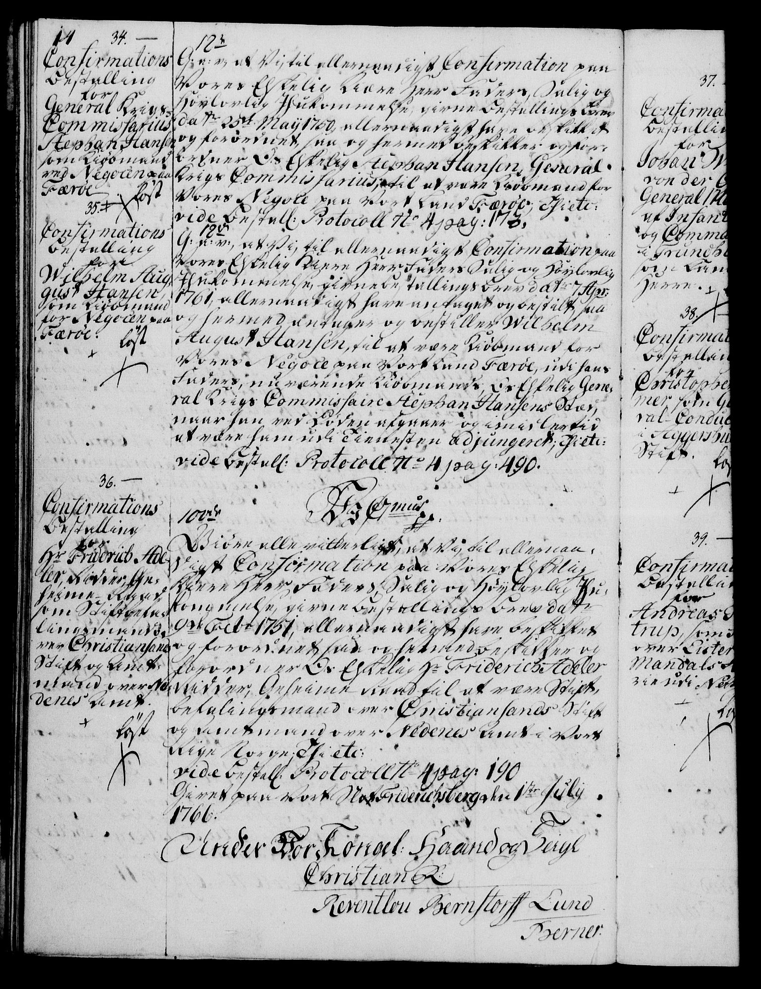 Rentekammeret, Kammerkanselliet, RA/EA-3111/G/Gg/Ggg/L0003: Norsk konfirmasjonsbestallingsprotokoll med register (merket RK 53.33), 1766-1772, p. 14