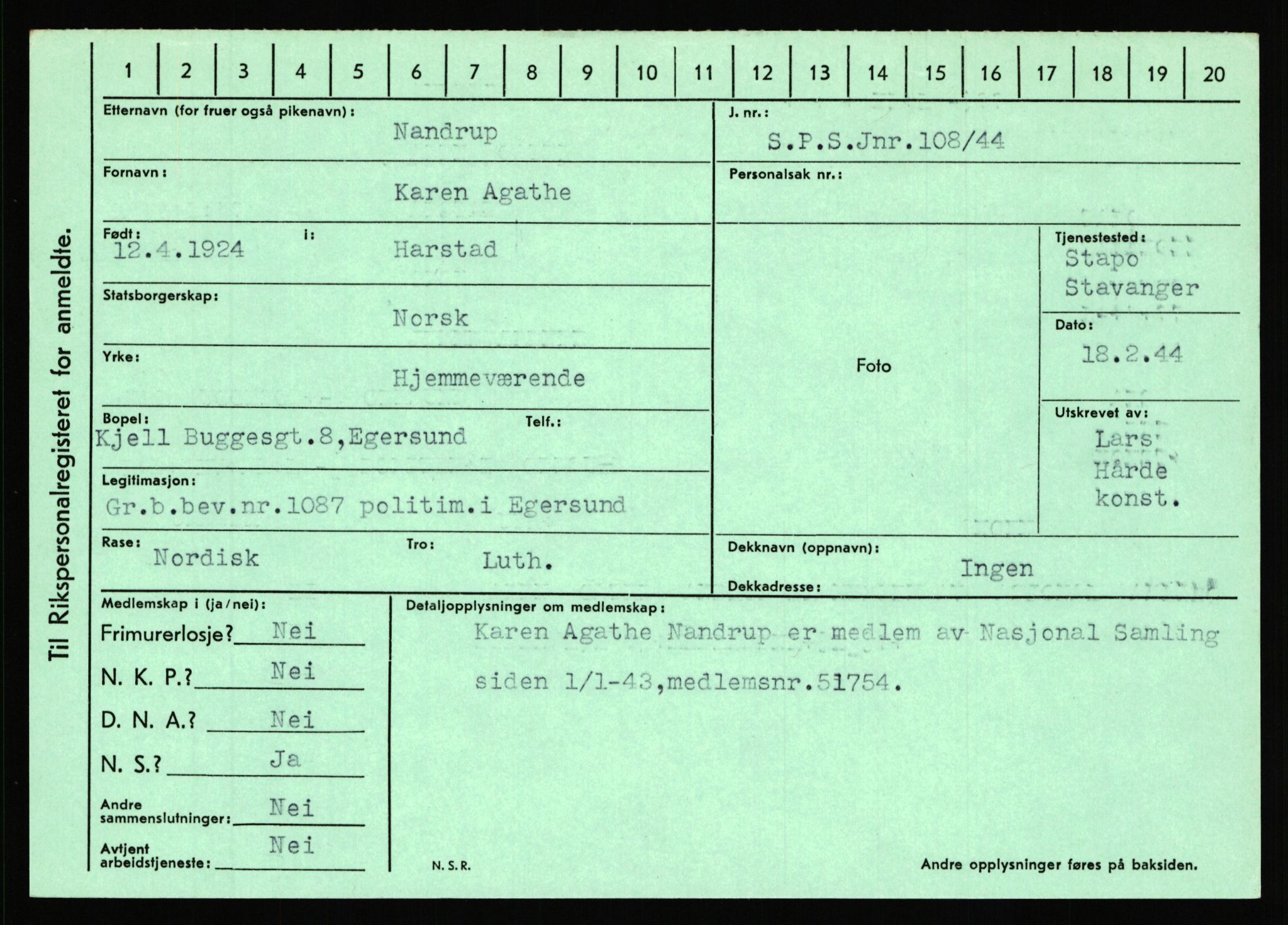 Statspolitiet - Hovedkontoret / Osloavdelingen, AV/RA-S-1329/C/Ca/L0011: Molberg - Nøstvold, 1943-1945, p. 1145