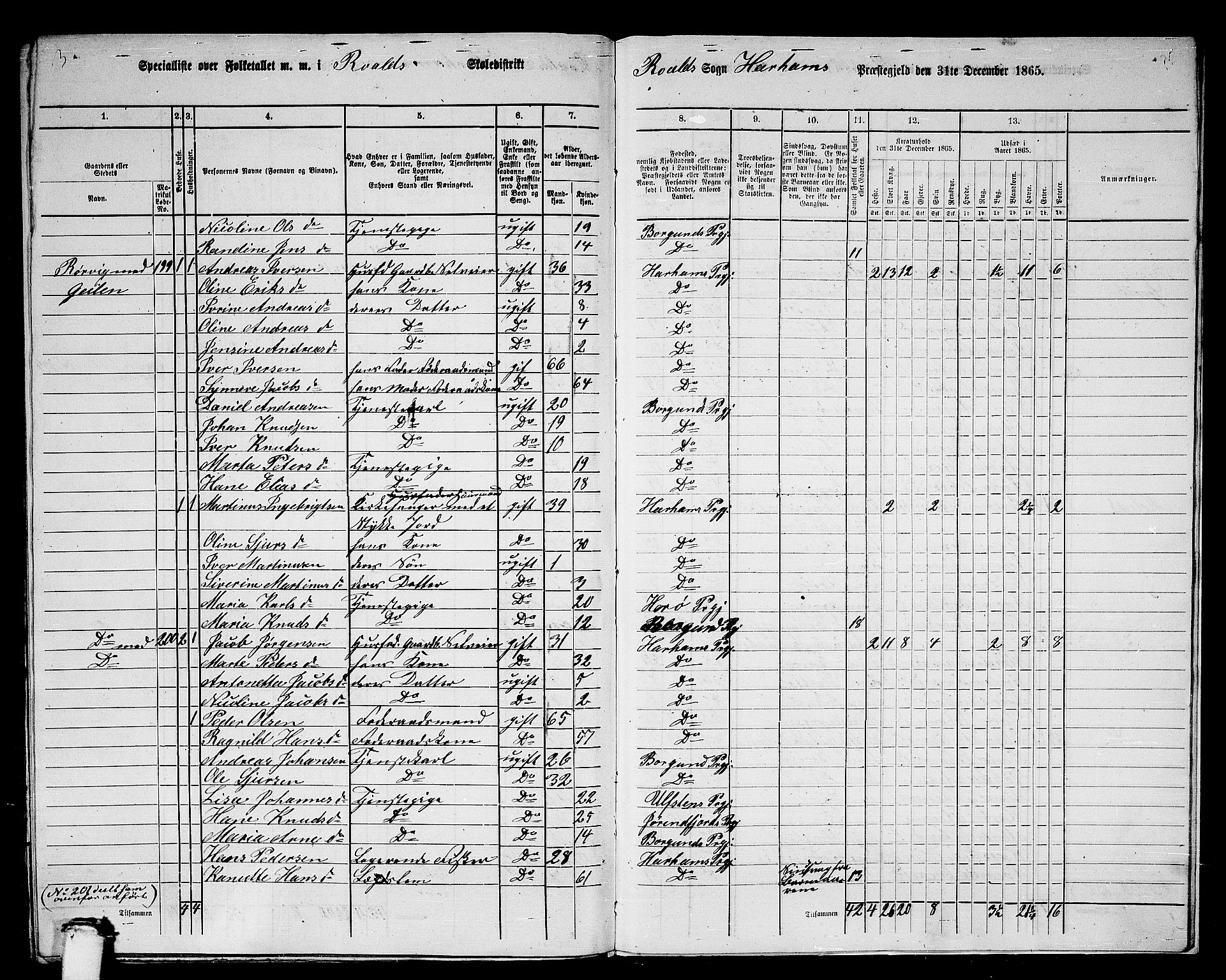RA, 1865 census for Haram, 1865, p. 96