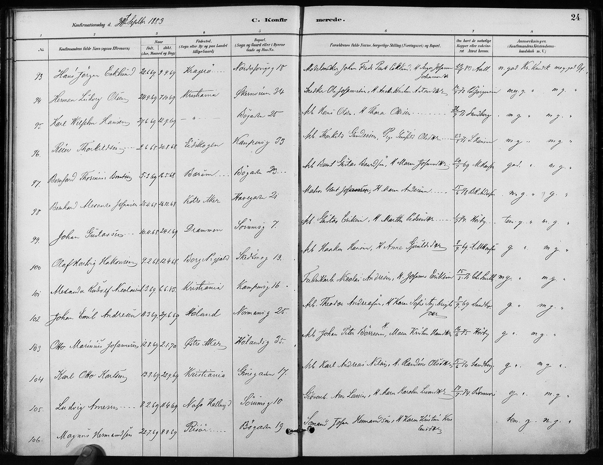 Kampen prestekontor Kirkebøker, AV/SAO-A-10853/F/Fa/L0002: Parish register (official) no. I 2, 1880-1888, p. 24