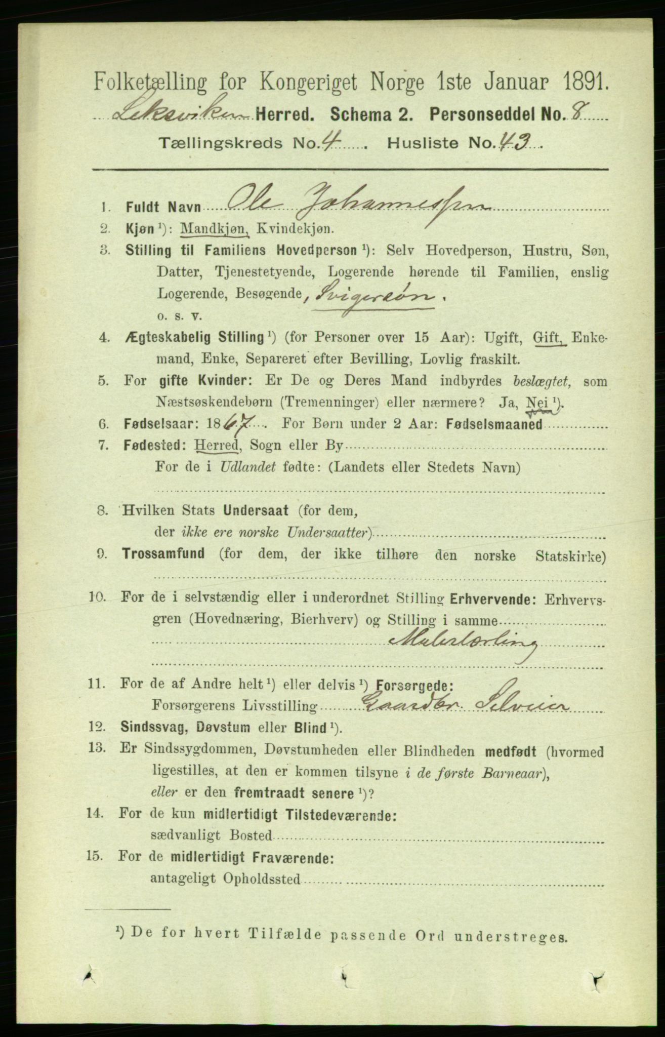 RA, 1891 census for 1718 Leksvik, 1891, p. 2177