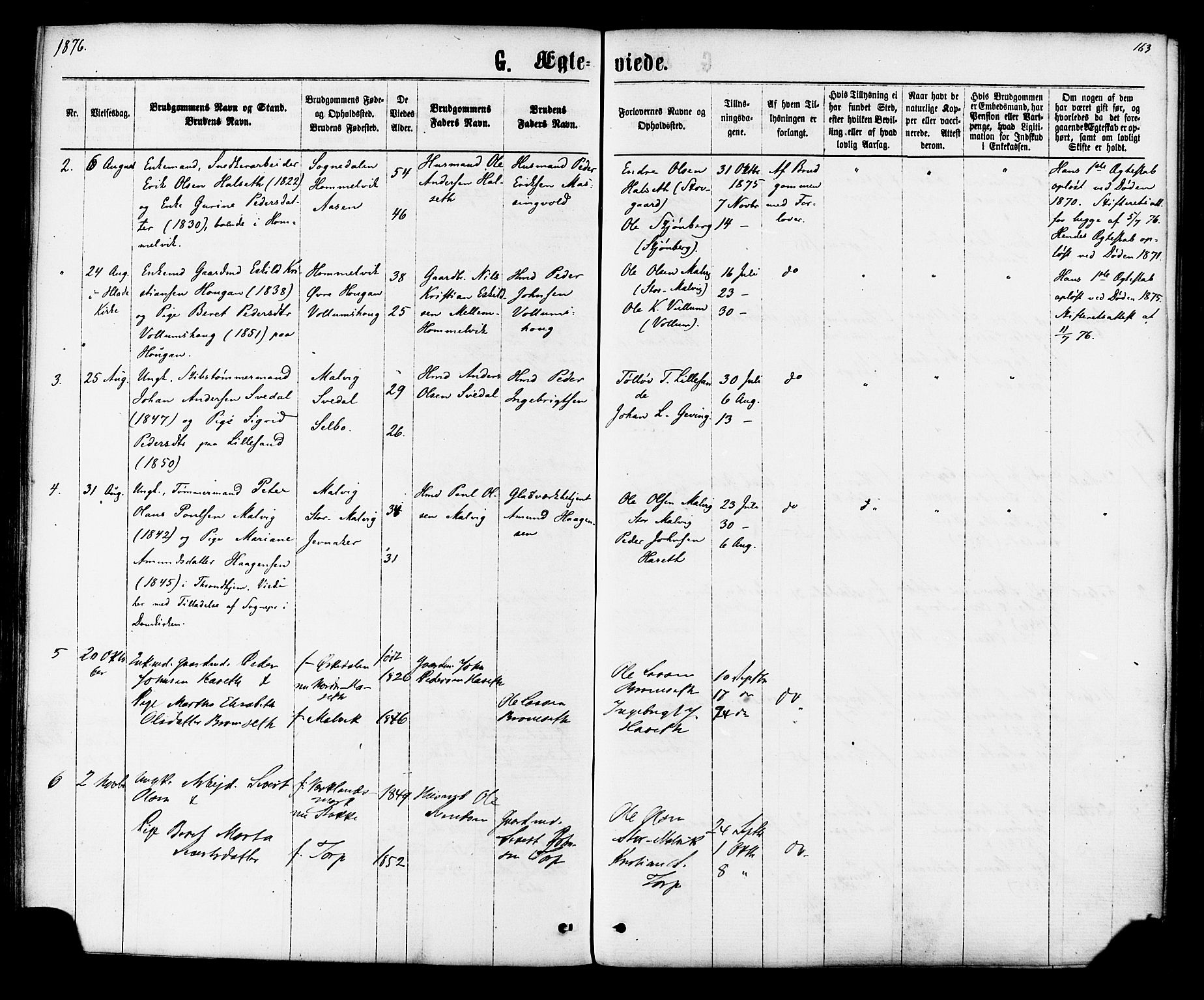 Ministerialprotokoller, klokkerbøker og fødselsregistre - Sør-Trøndelag, AV/SAT-A-1456/616/L0409: Parish register (official) no. 616A06, 1865-1877, p. 163