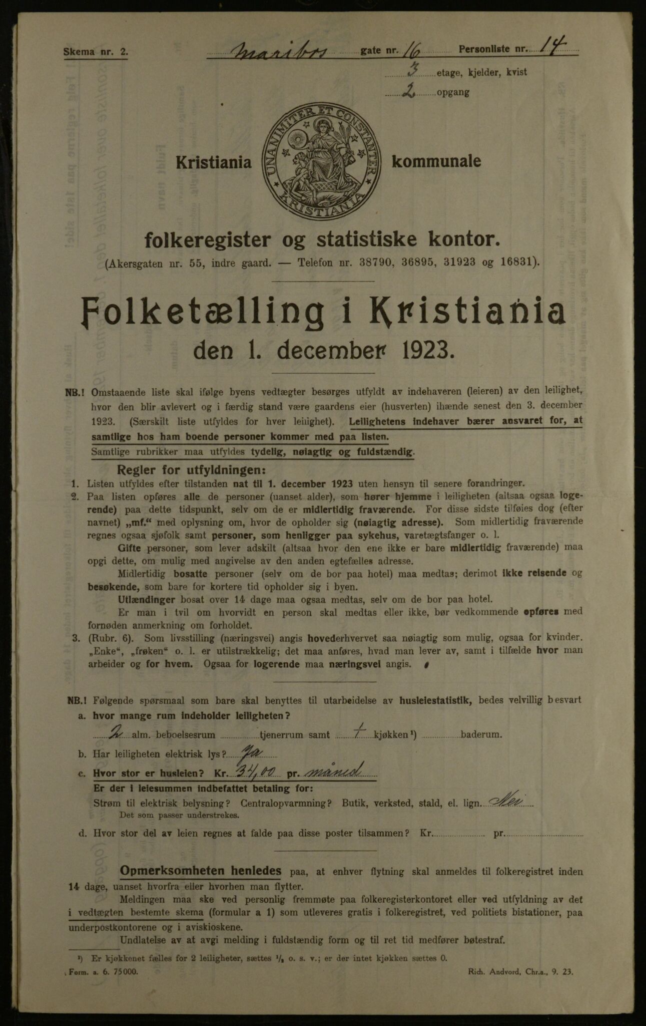 OBA, Municipal Census 1923 for Kristiania, 1923, p. 67420