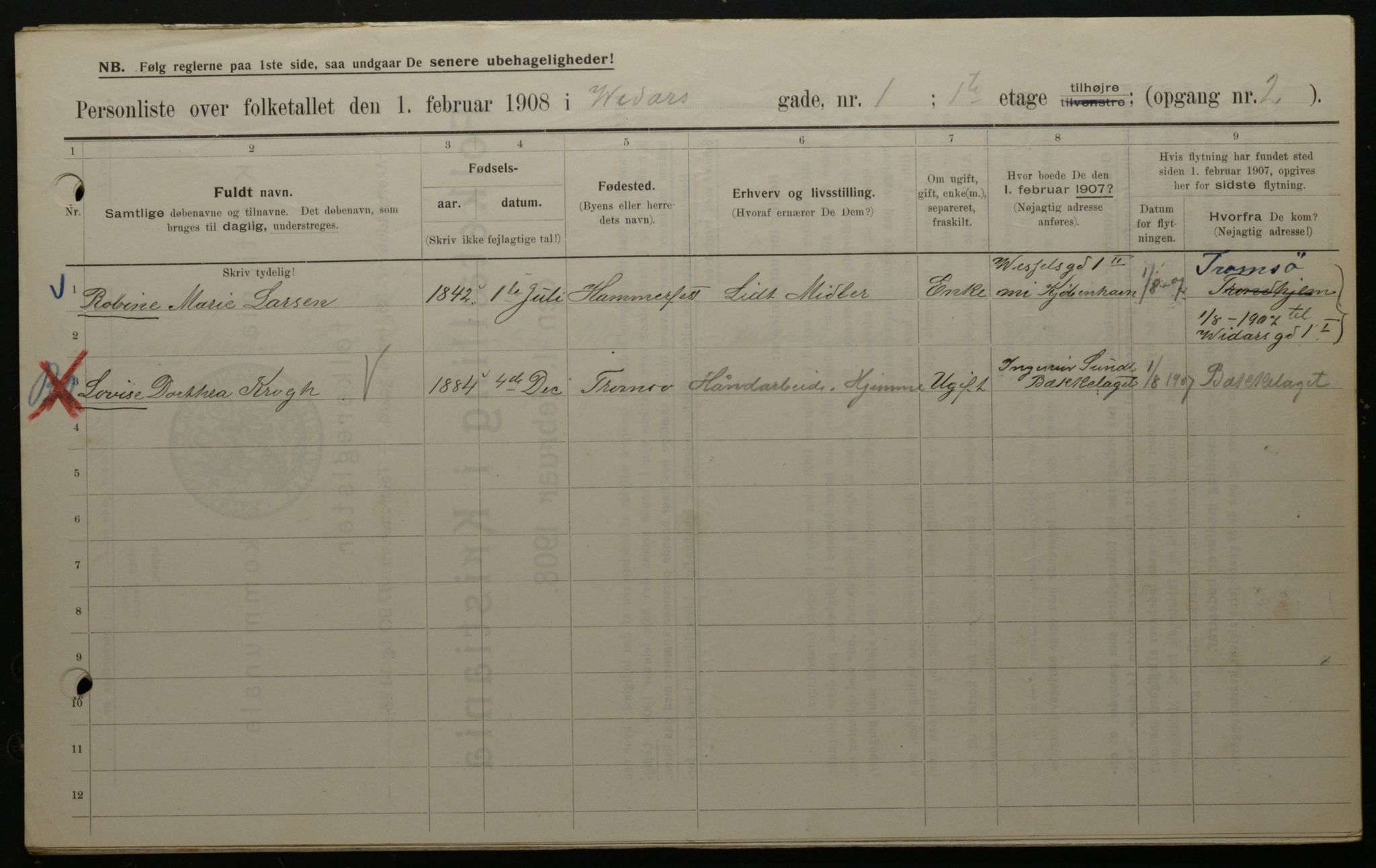 OBA, Municipal Census 1908 for Kristiania, 1908, p. 110930