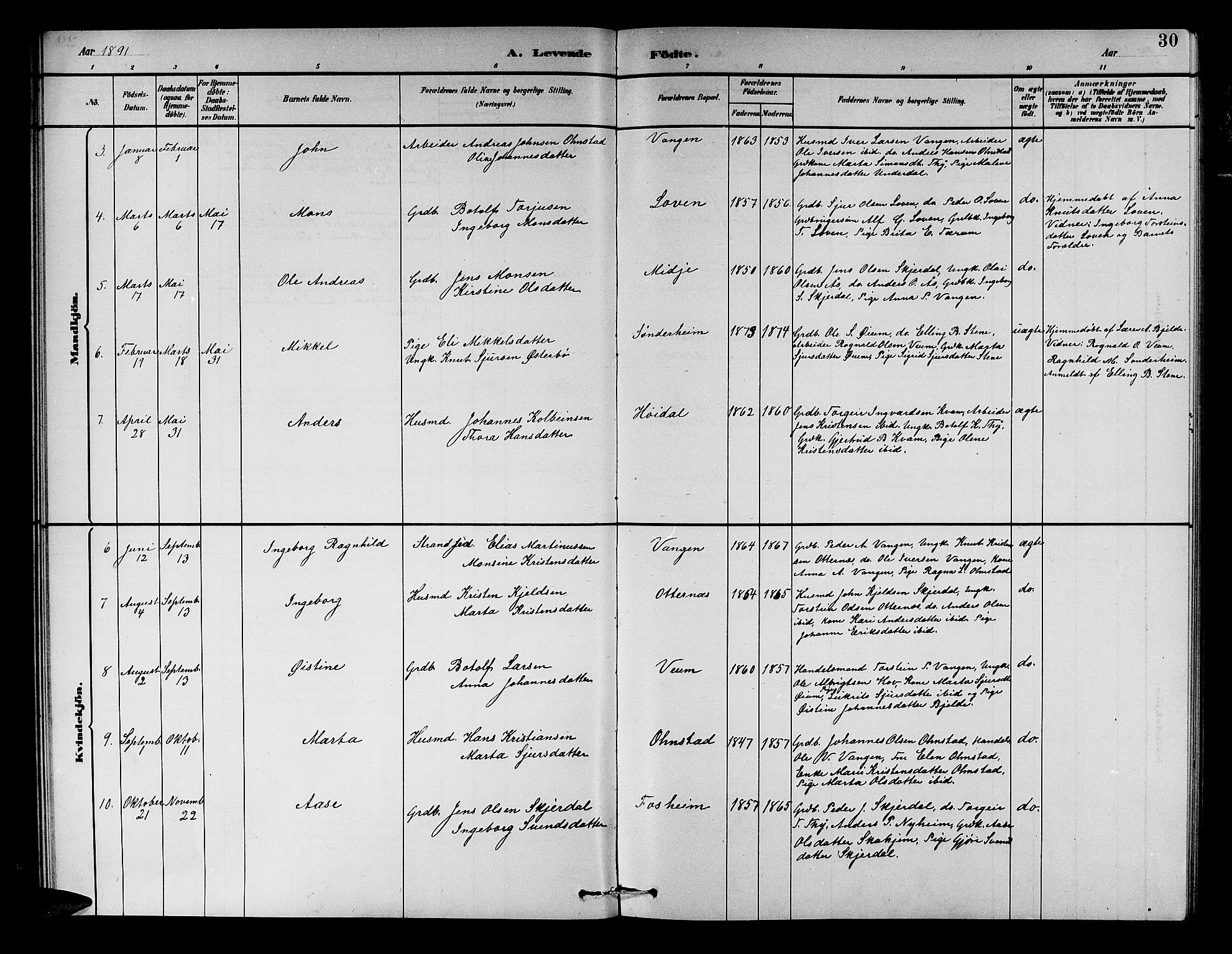 Aurland sokneprestembete, SAB/A-99937/H/Hb/Hba/L0002: Parish register (copy) no. A 2, 1880-1895, p. 30
