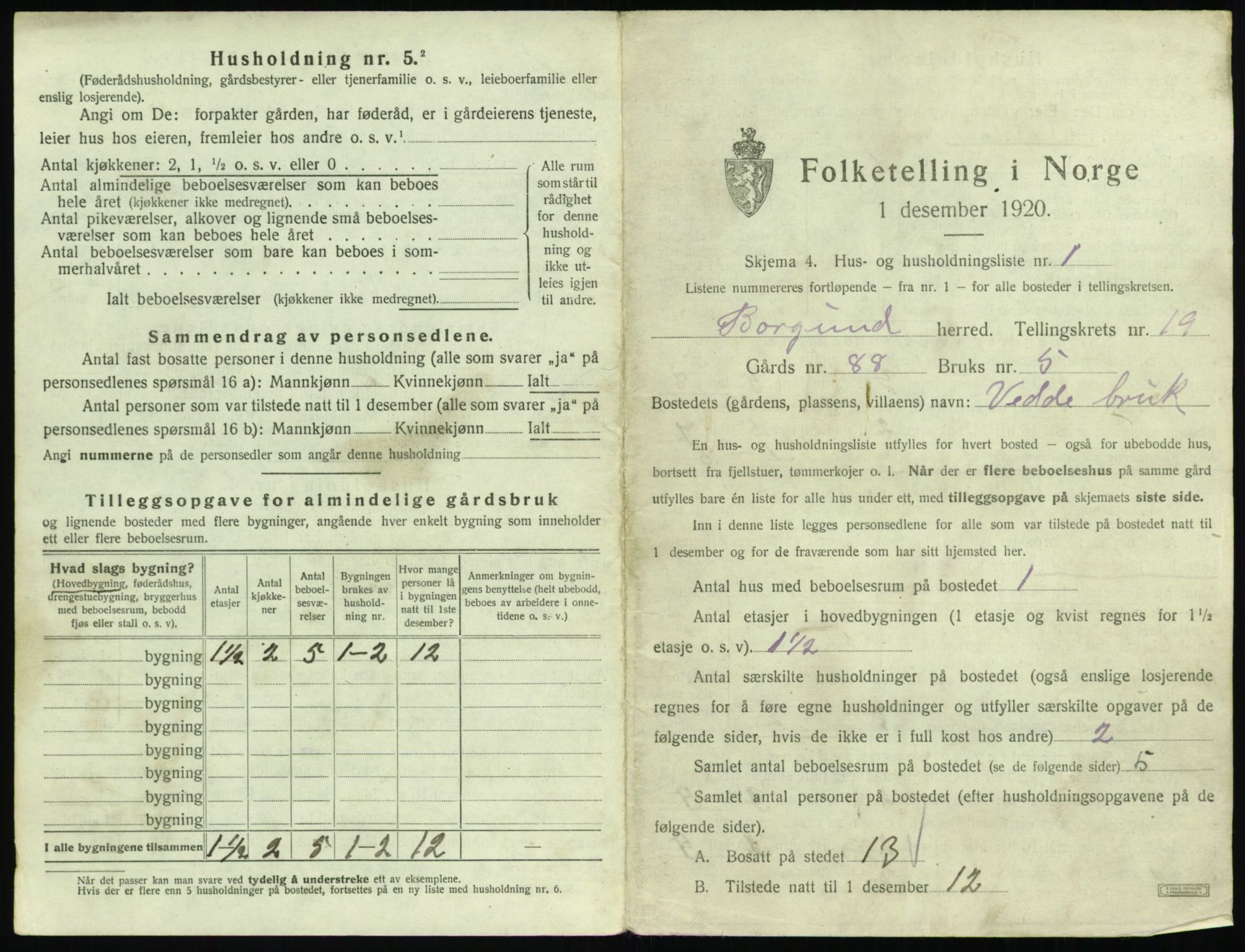 SAT, 1920 census for Borgund, 1920, p. 1572