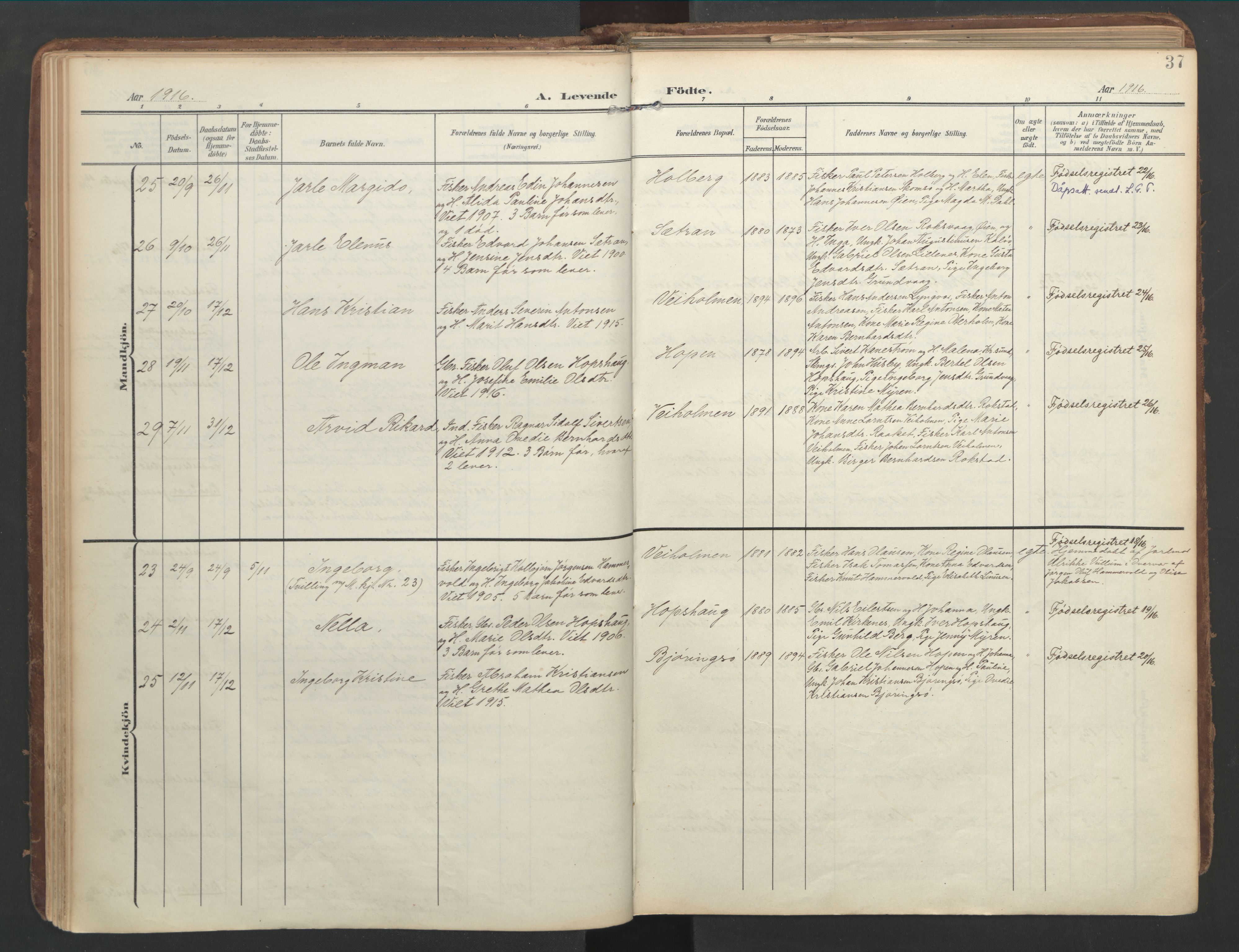 Ministerialprotokoller, klokkerbøker og fødselsregistre - Møre og Romsdal, AV/SAT-A-1454/583/L0955: Parish register (official) no. 583A02, 1907-1926, p. 37