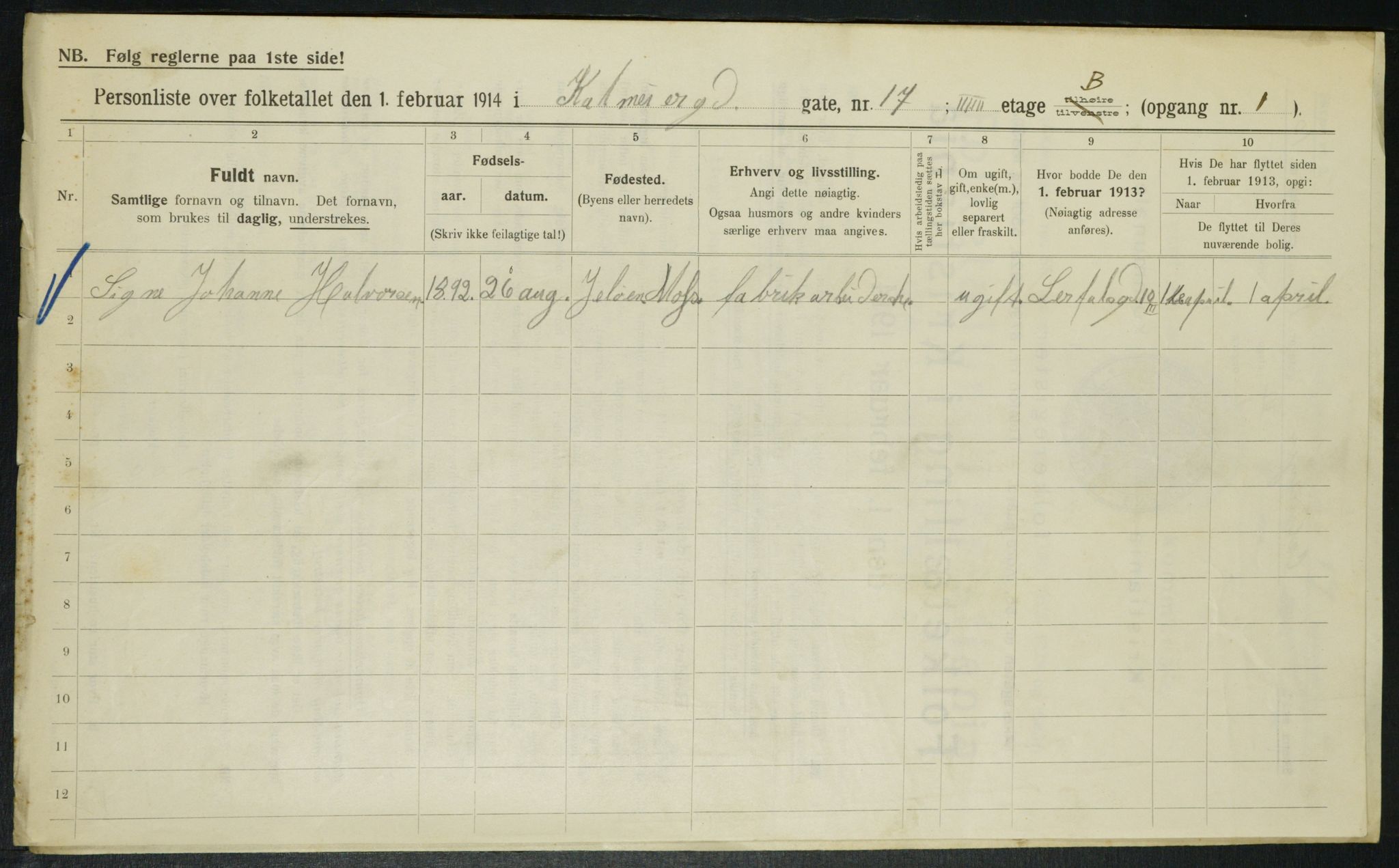 OBA, Municipal Census 1914 for Kristiania, 1914, p. 11704