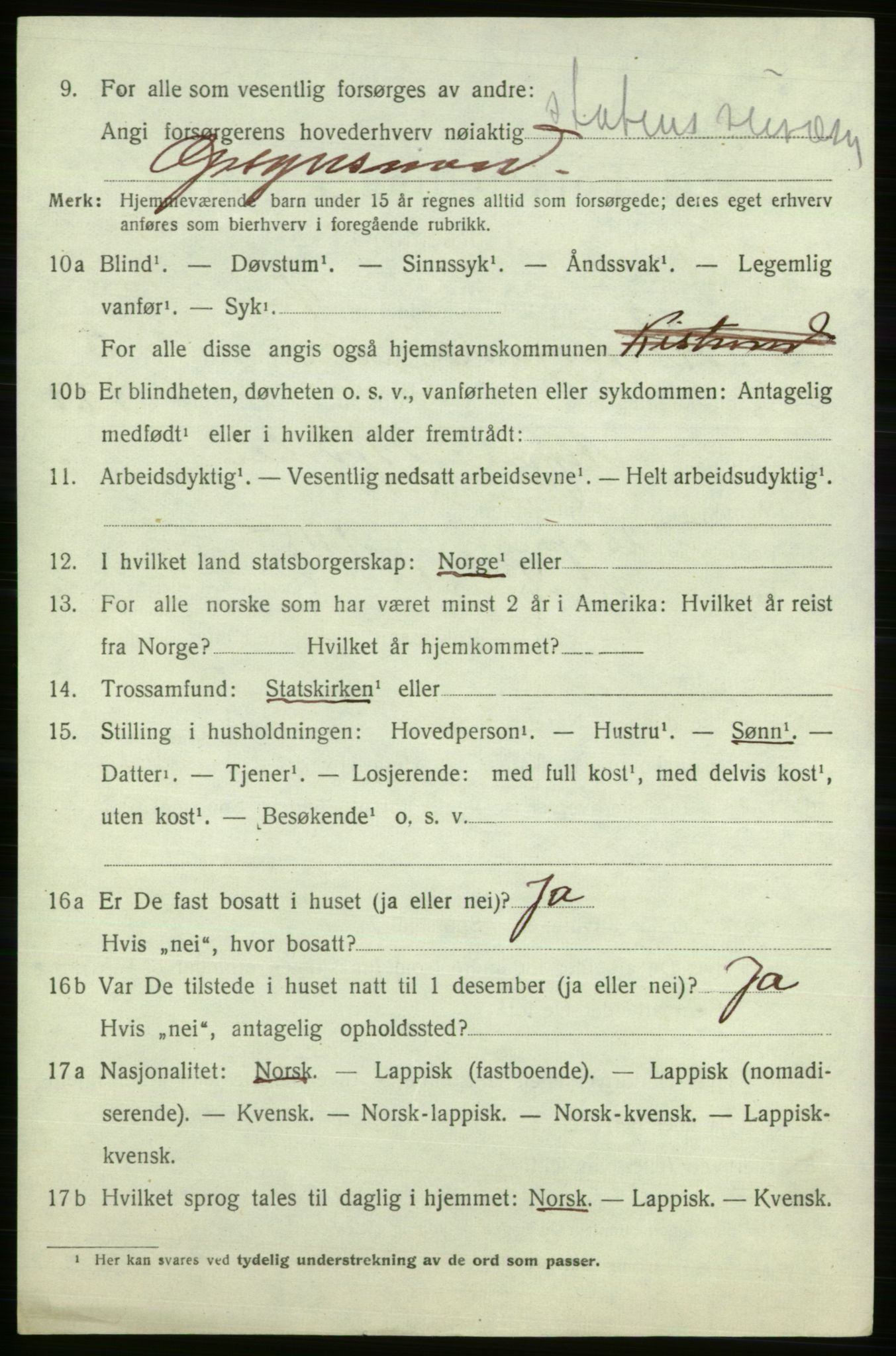 SATØ, 1920 census for Kistrand, 1920, p. 3083