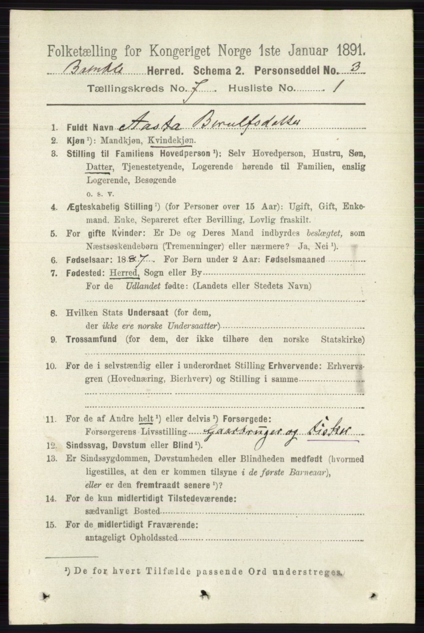 RA, 1891 census for 0814 Bamble, 1891, p. 2986