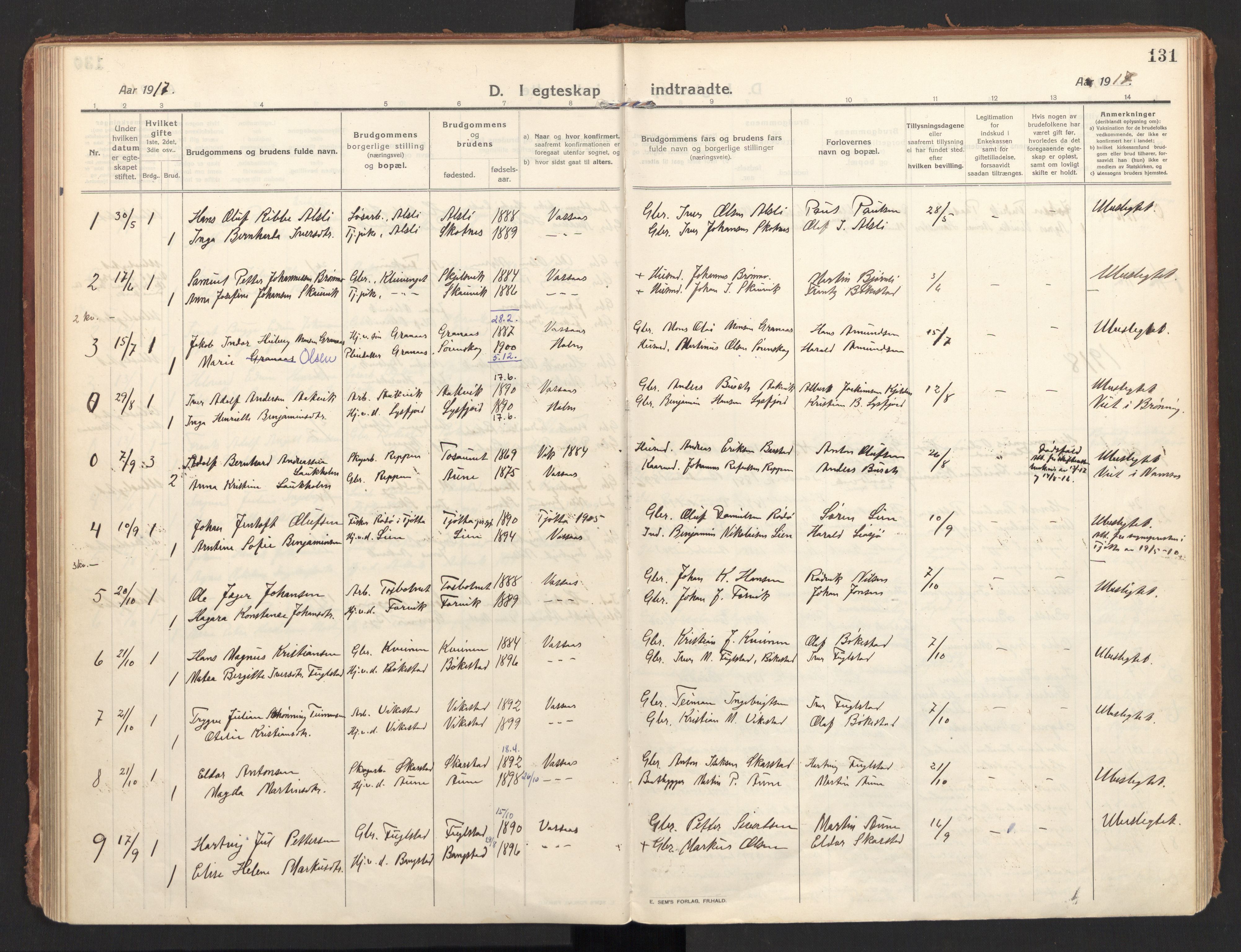 Ministerialprotokoller, klokkerbøker og fødselsregistre - Nordland, SAT/A-1459/810/L0156: Parish register (official) no. 810A15, 1915-1930, p. 131