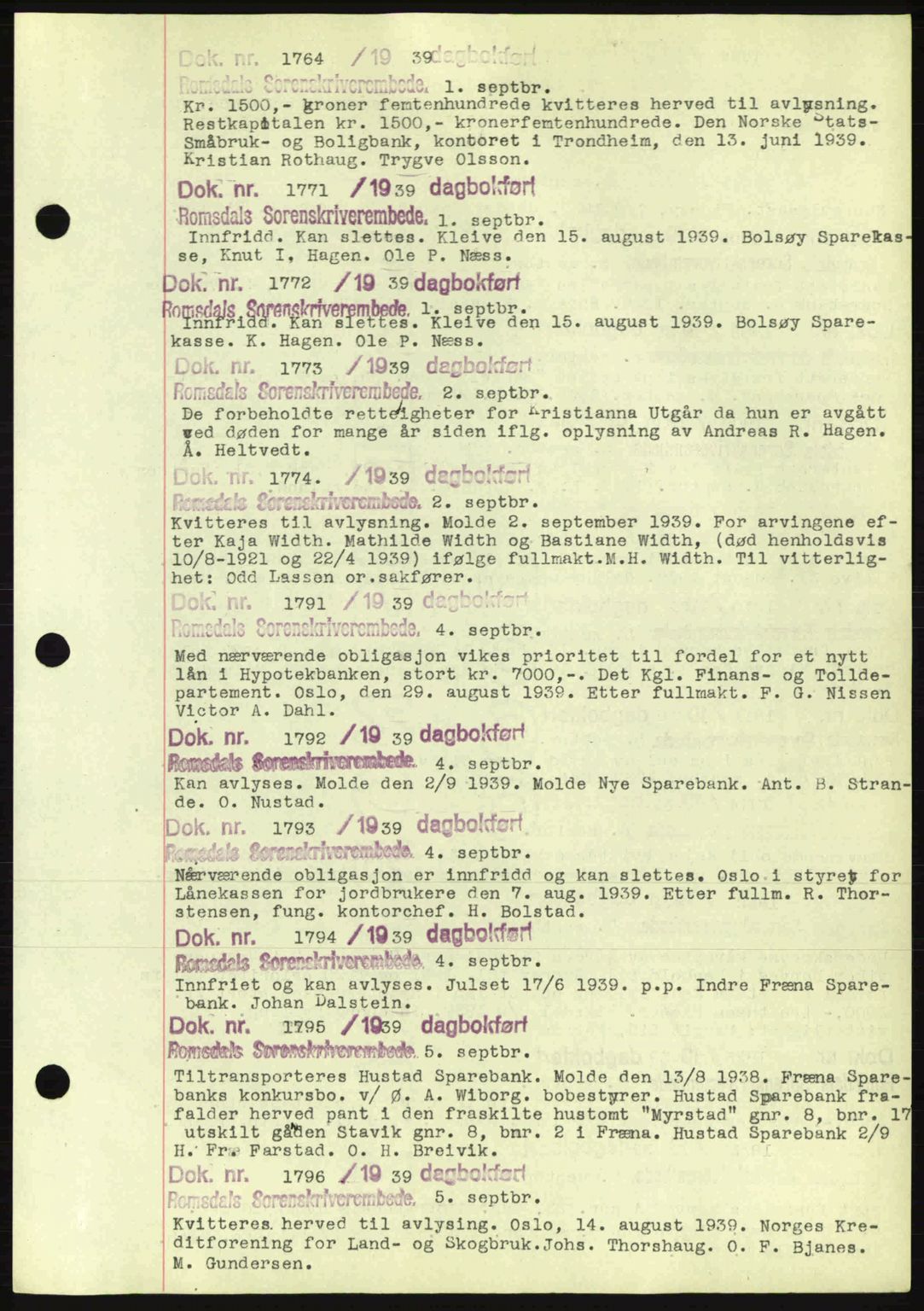 Romsdal sorenskriveri, AV/SAT-A-4149/1/2/2C: Mortgage book no. C1a, 1936-1945, Diary no: : 1764/1939