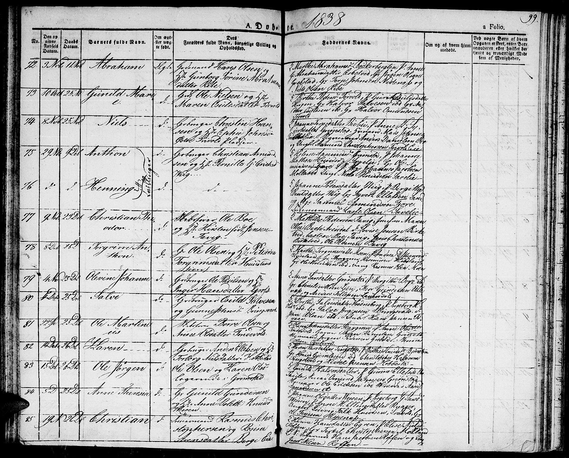 Fjære sokneprestkontor, SAK/1111-0011/F/Fa/L0002: Parish register (official) no. A 2, 1827-1839, p. 99