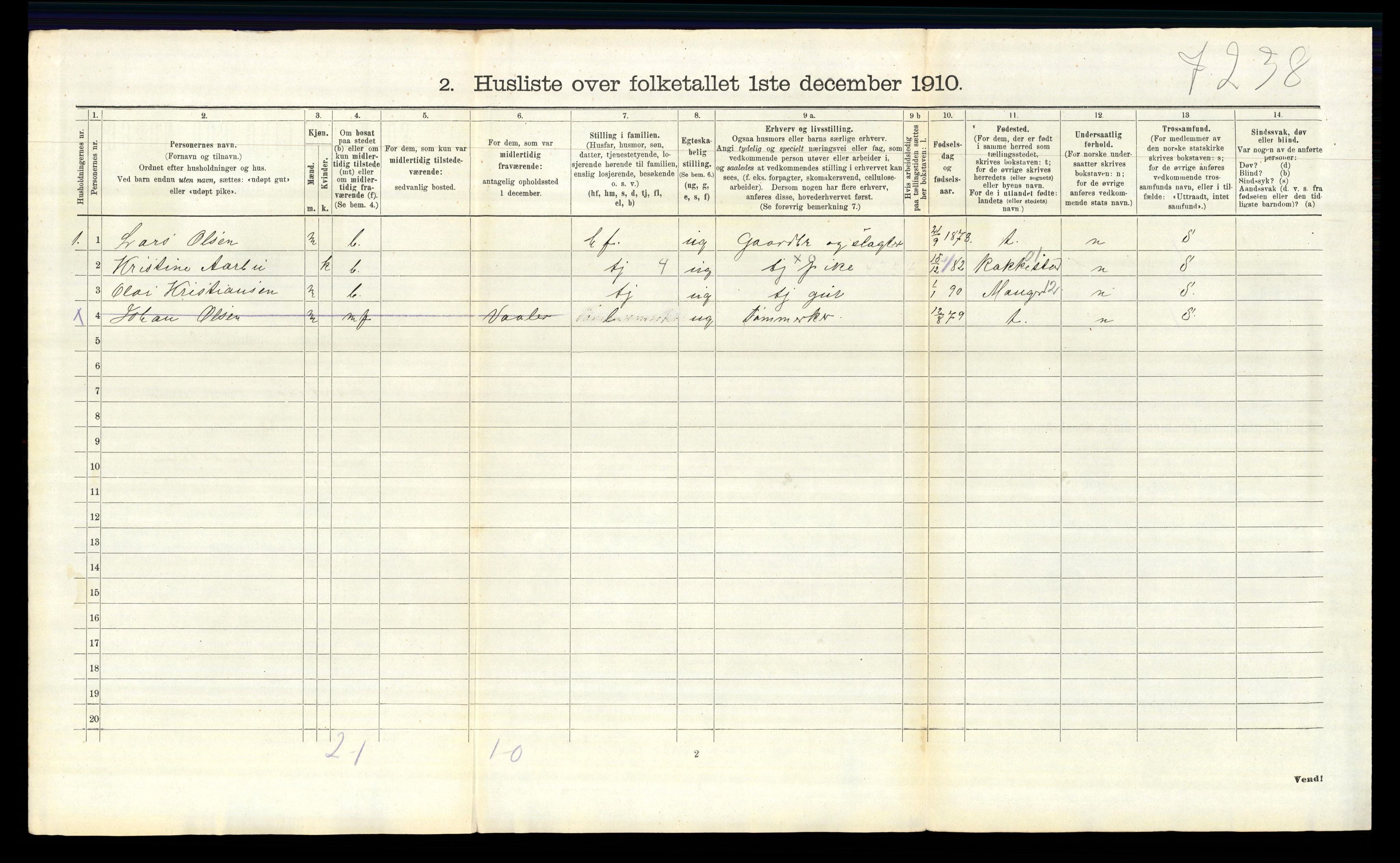 RA, 1910 census for Varteig, 1910, p. 294