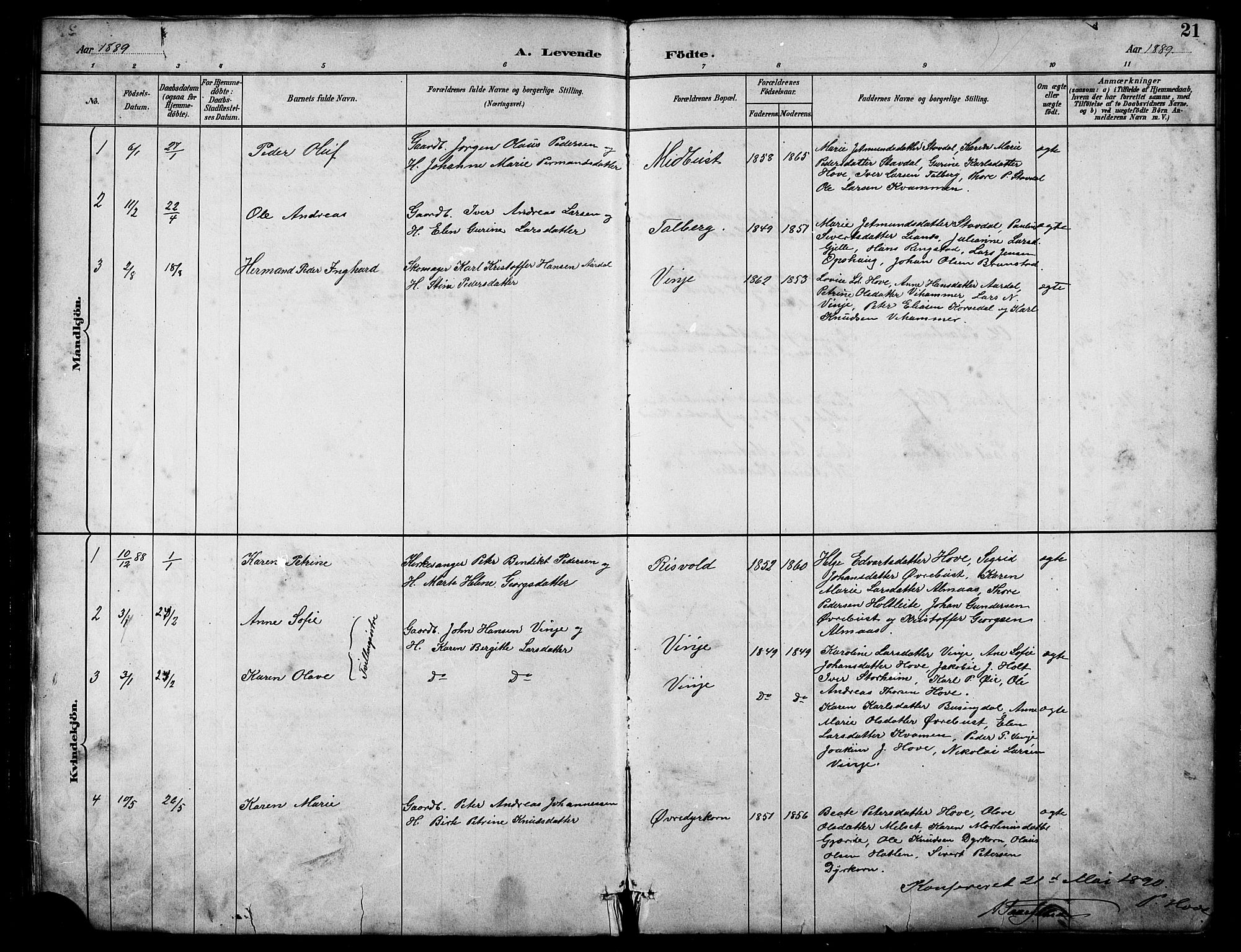 Ministerialprotokoller, klokkerbøker og fødselsregistre - Møre og Romsdal, SAT/A-1454/521/L0302: Parish register (copy) no. 521C03, 1882-1907, p. 21