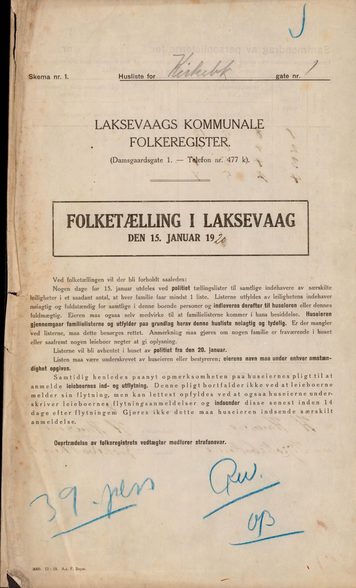 Laksevåg kommune. Folkeregisteret, BBA/A-1586/E/Ea/L0001: Folketellingskjema 1920, 1920, p. 1081