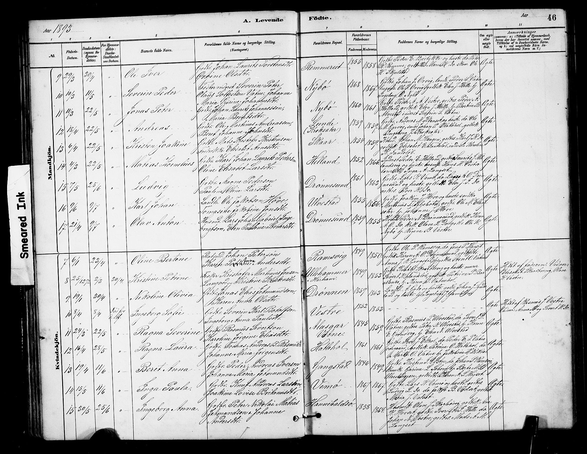 Ministerialprotokoller, klokkerbøker og fødselsregistre - Møre og Romsdal, SAT/A-1454/525/L0376: Parish register (copy) no. 525C02, 1880-1902, p. 46