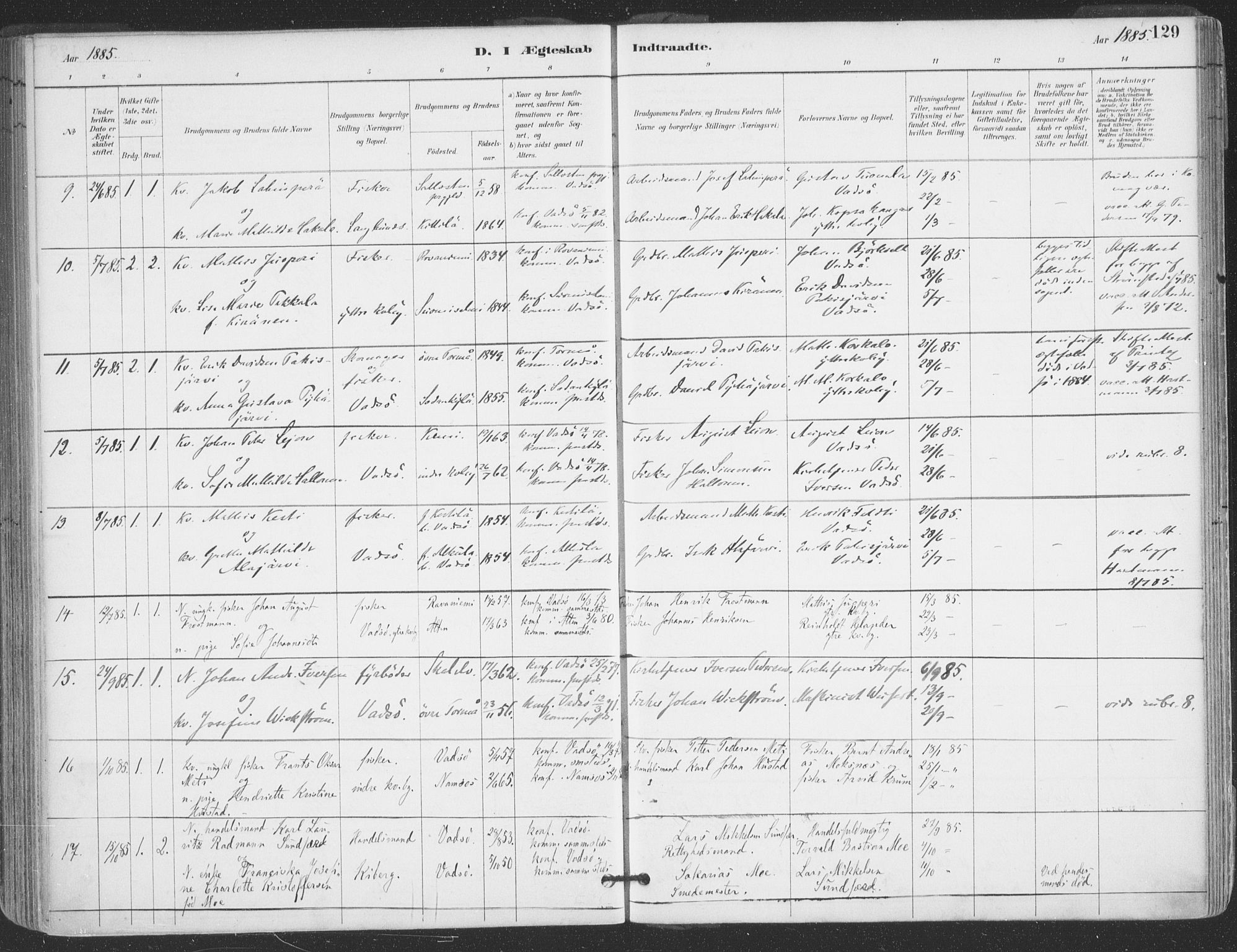 Vadsø sokneprestkontor, SATØ/S-1325/H/Ha/L0006kirke: Parish register (official) no. 6, 1885-1895, p. 129