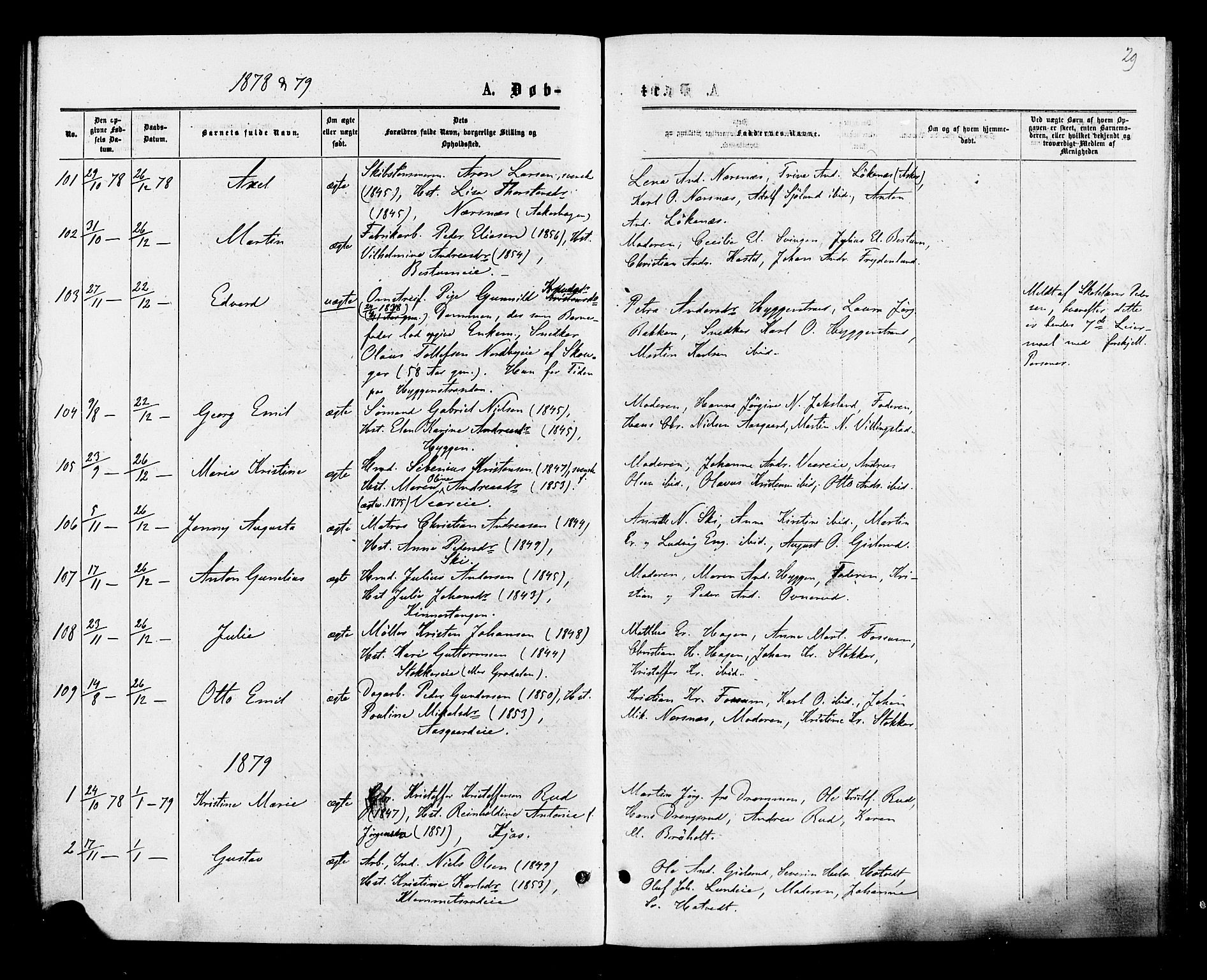 Røyken kirkebøker, AV/SAKO-A-241/F/Fa/L0007: Parish register (official) no. 7, 1876-1879, p. 29