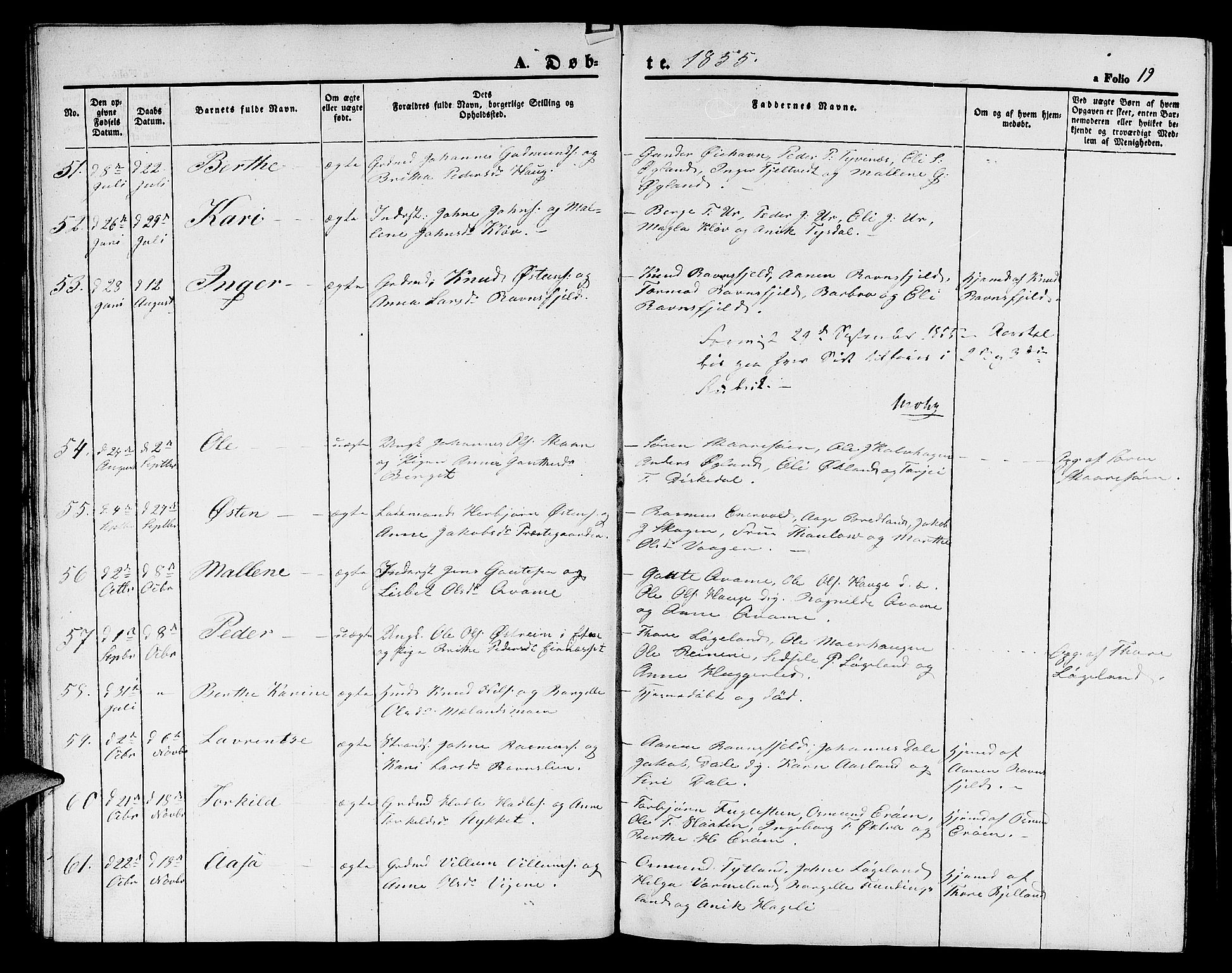 Hjelmeland sokneprestkontor, AV/SAST-A-101843/01/V/L0004: Parish register (copy) no. B 4, 1853-1883, p. 19