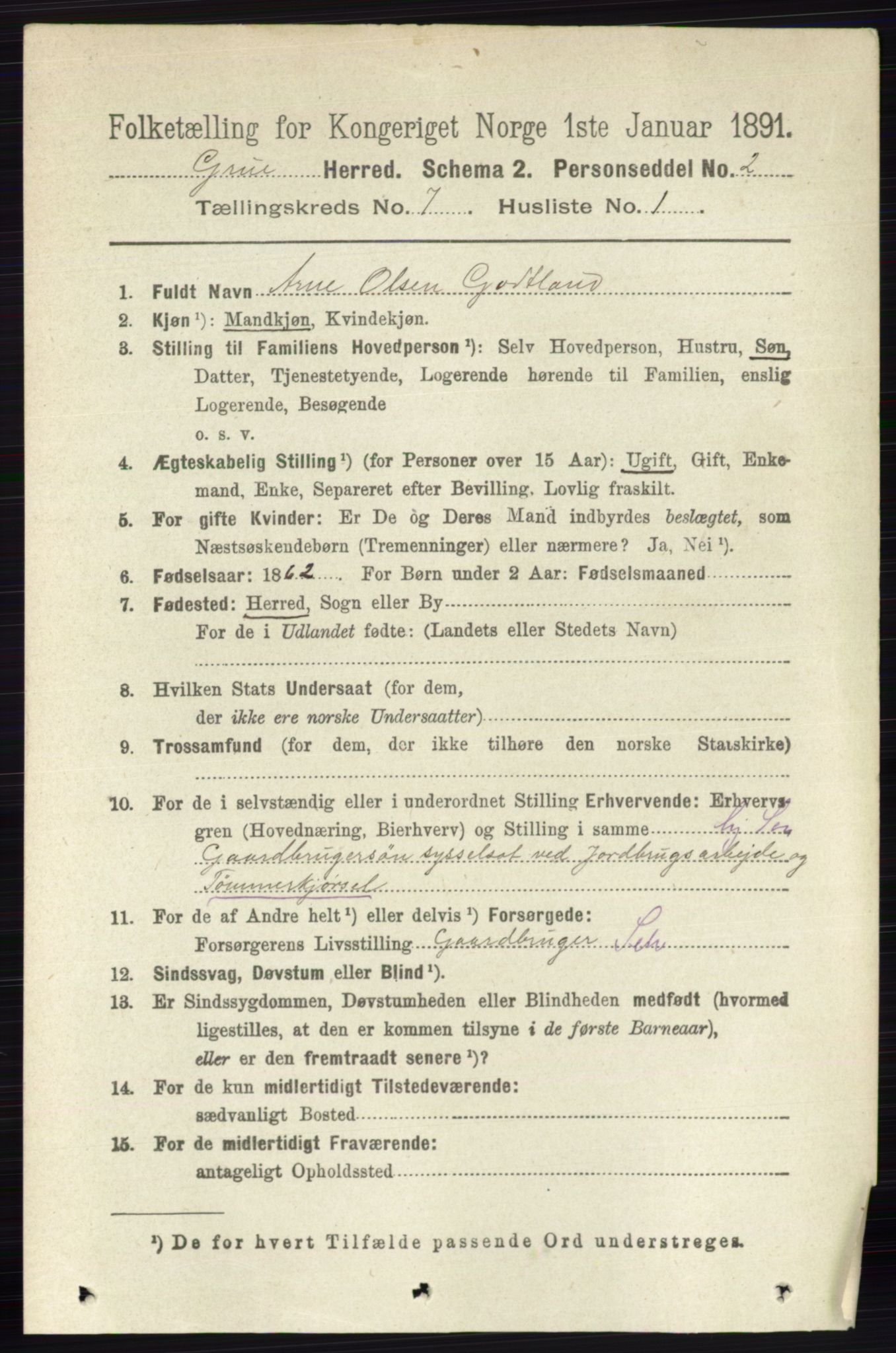 RA, 1891 census for 0423 Grue, 1891, p. 3568