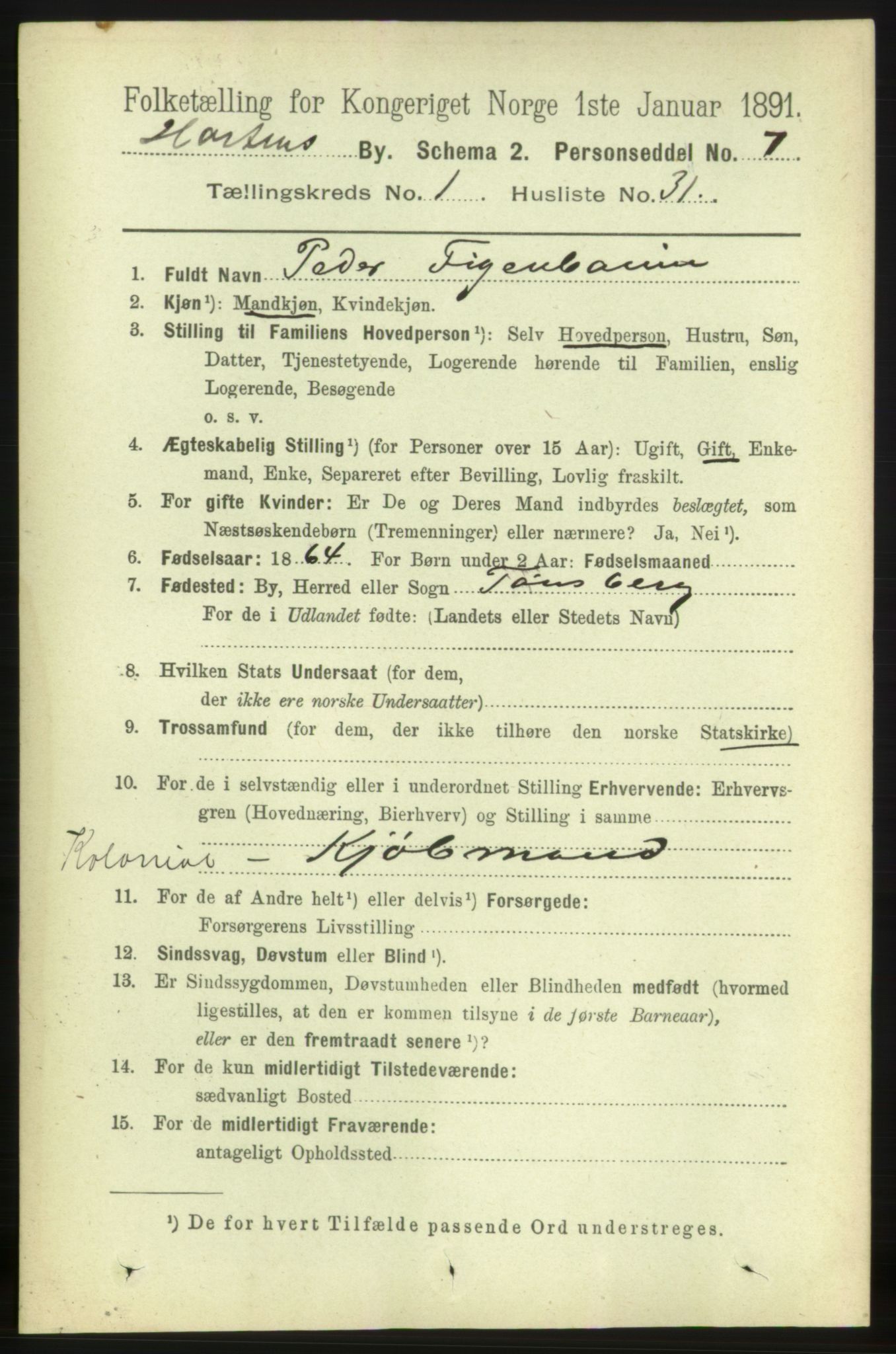 RA, 1891 census for 0703 Horten, 1891, p. 1826