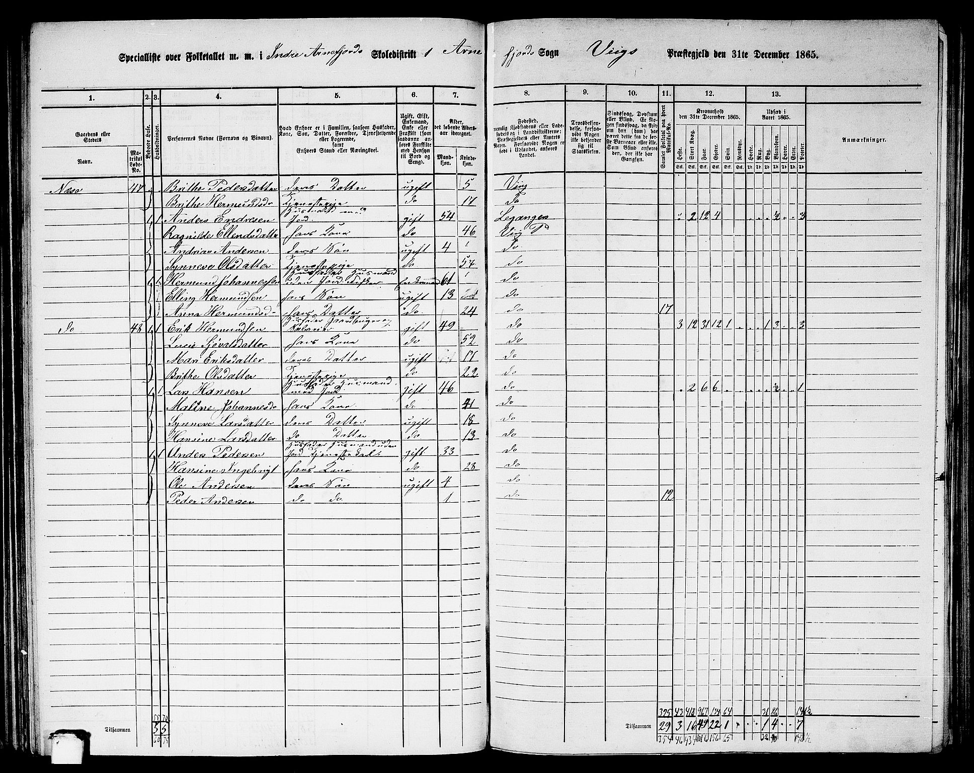 RA, 1865 census for Vik, 1865, p. 93