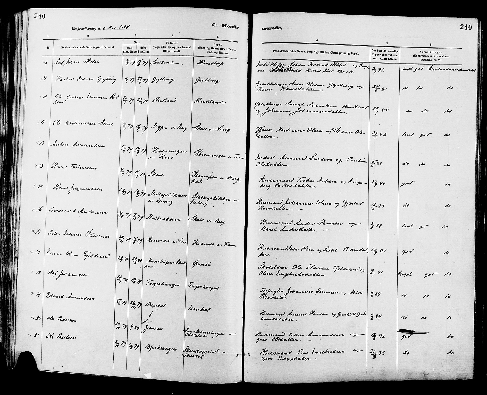 Sør-Fron prestekontor, SAH/PREST-010/H/Ha/Haa/L0003: Parish register (official) no. 3, 1881-1897, p. 240