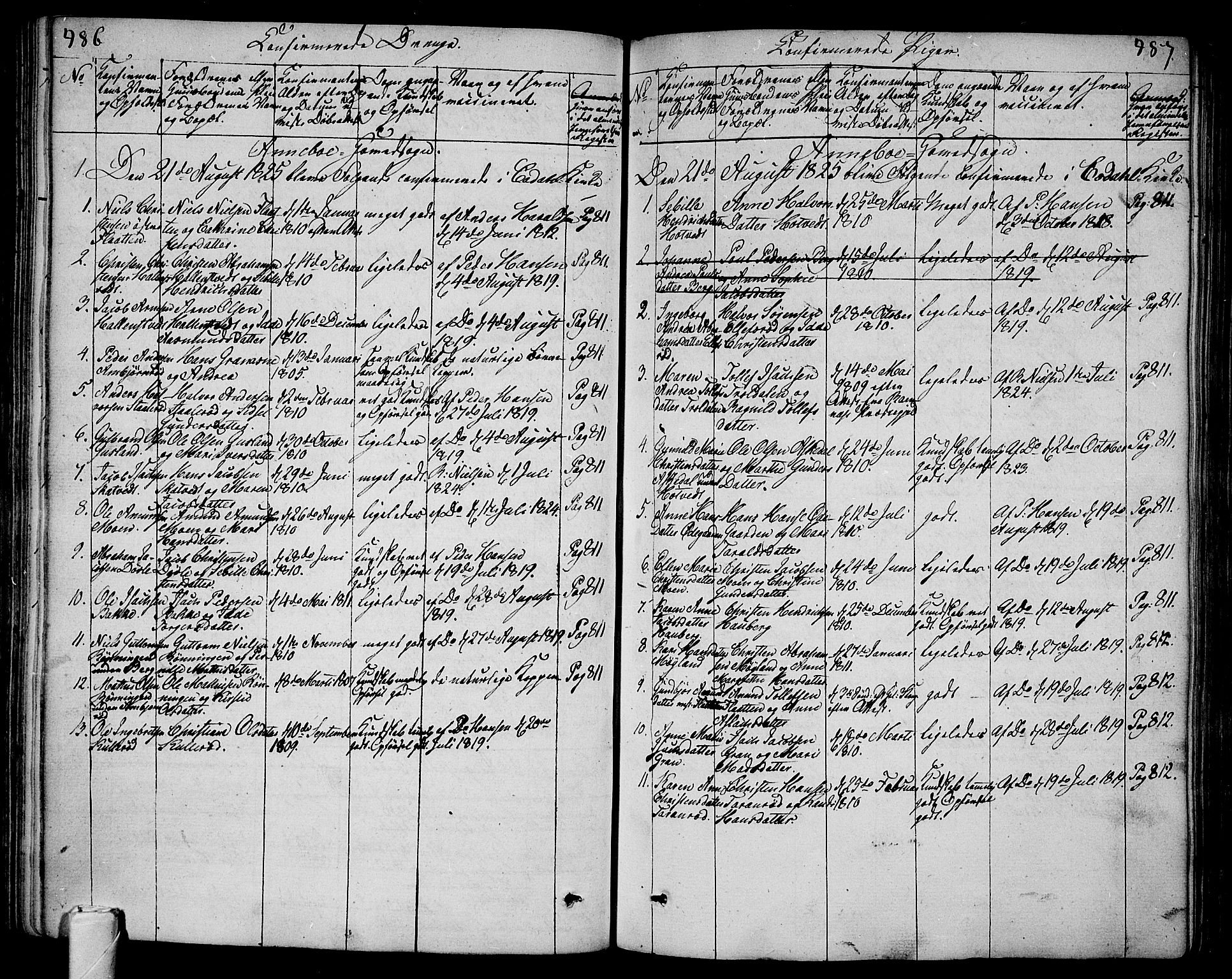 Andebu kirkebøker, AV/SAKO-A-336/F/Fa/L0003: Parish register (official) no. 3 /1, 1803-1828, p. 486-487