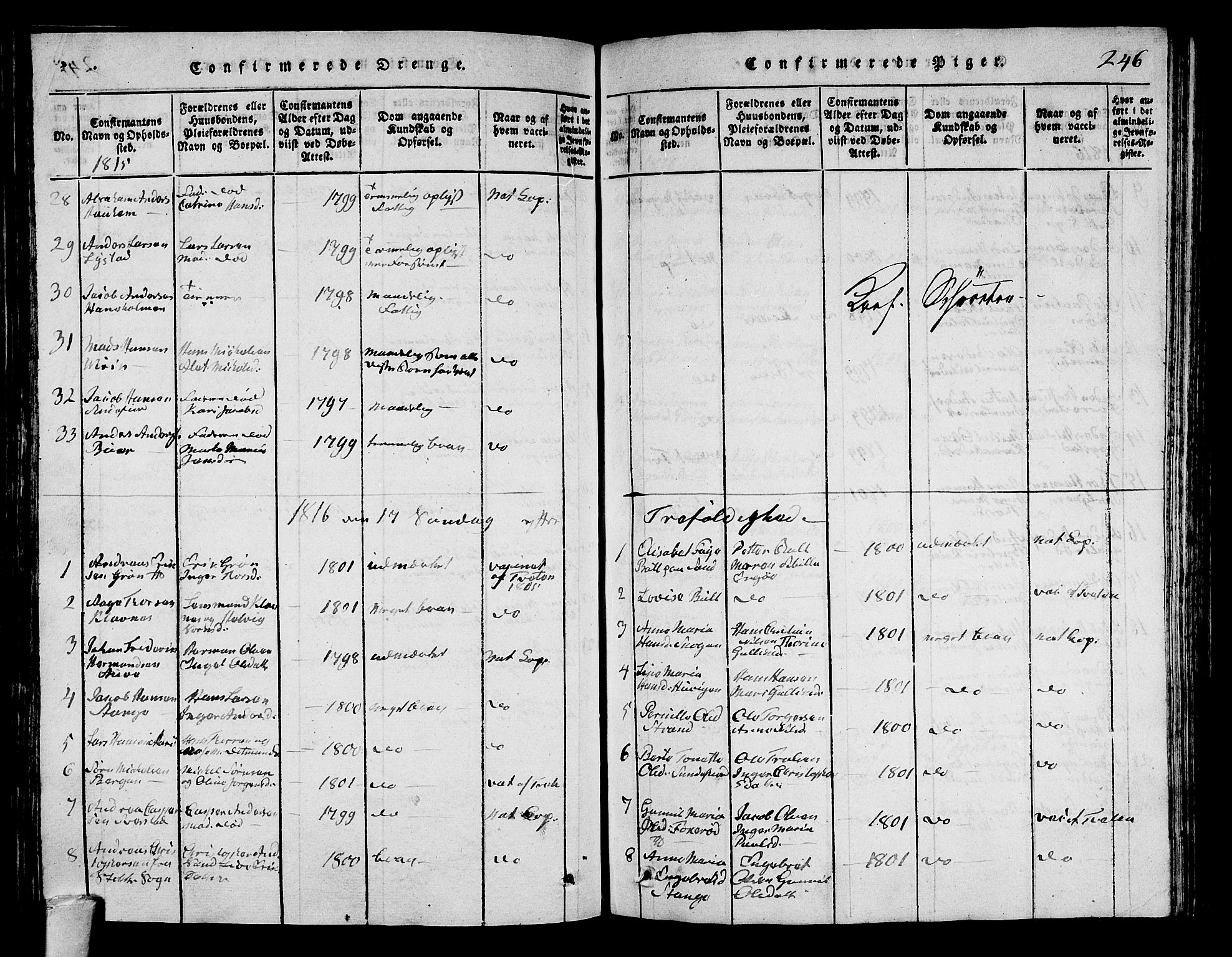 Sandar kirkebøker, AV/SAKO-A-243/G/Ga/L0001: Parish register (copy) no. 1, 1814-1835, p. 246