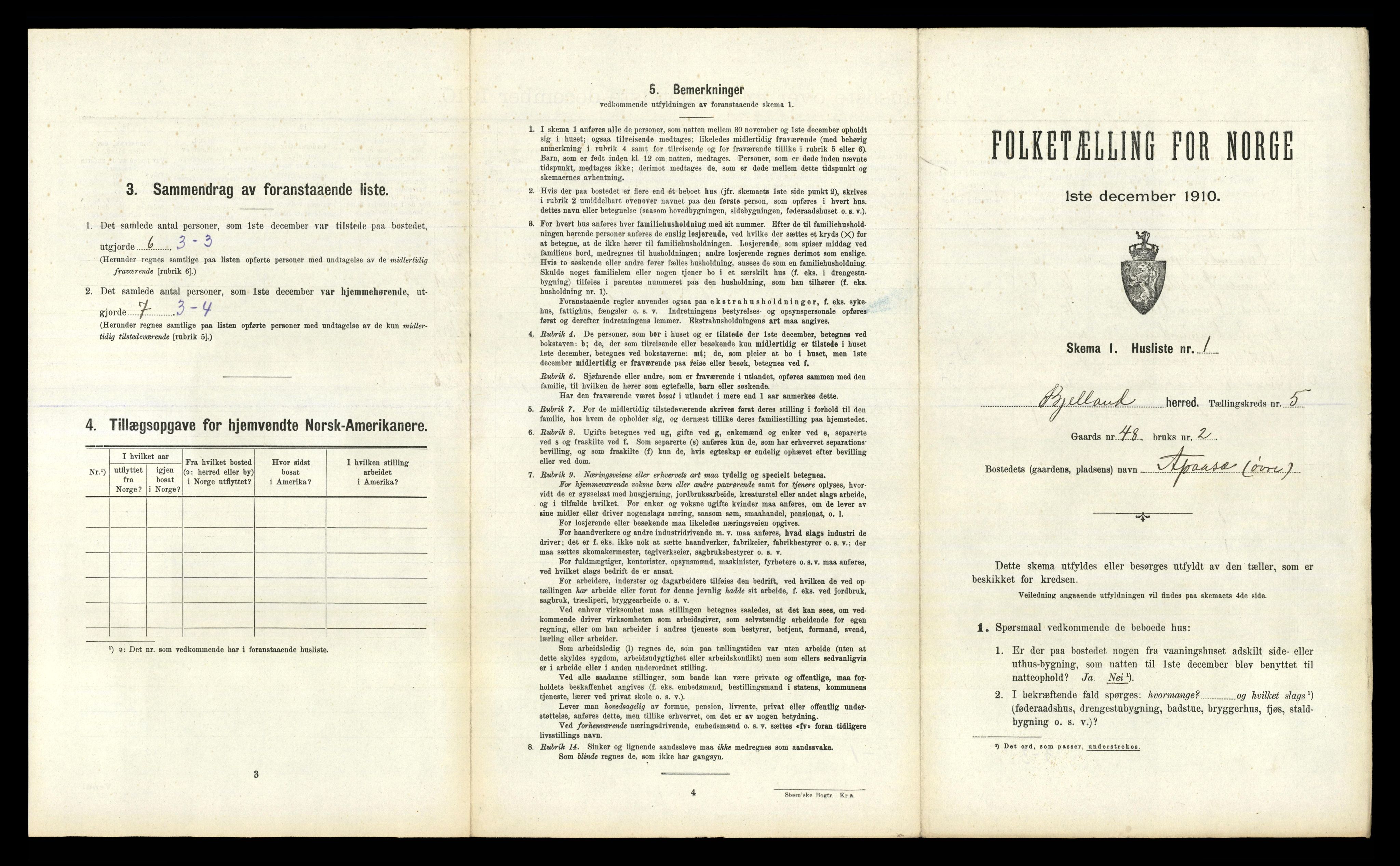 RA, 1910 census for Bjelland, 1910, p. 286