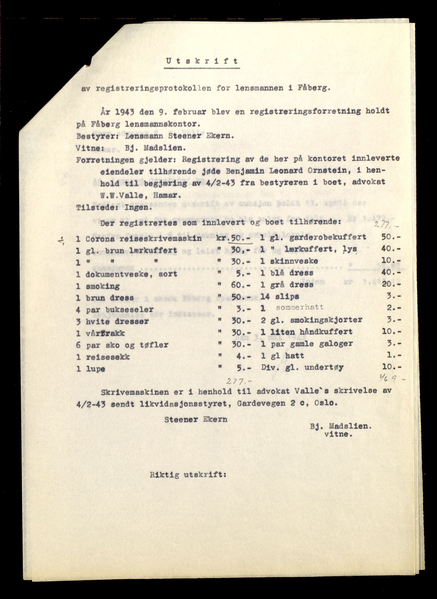 Fåberg lensmannskontor, AV/SAH-PGF-016/O/Oc/L0004/0001: Jødeboer og borgervakt / Jøder og jødeboer, 1942-1954, p. 65